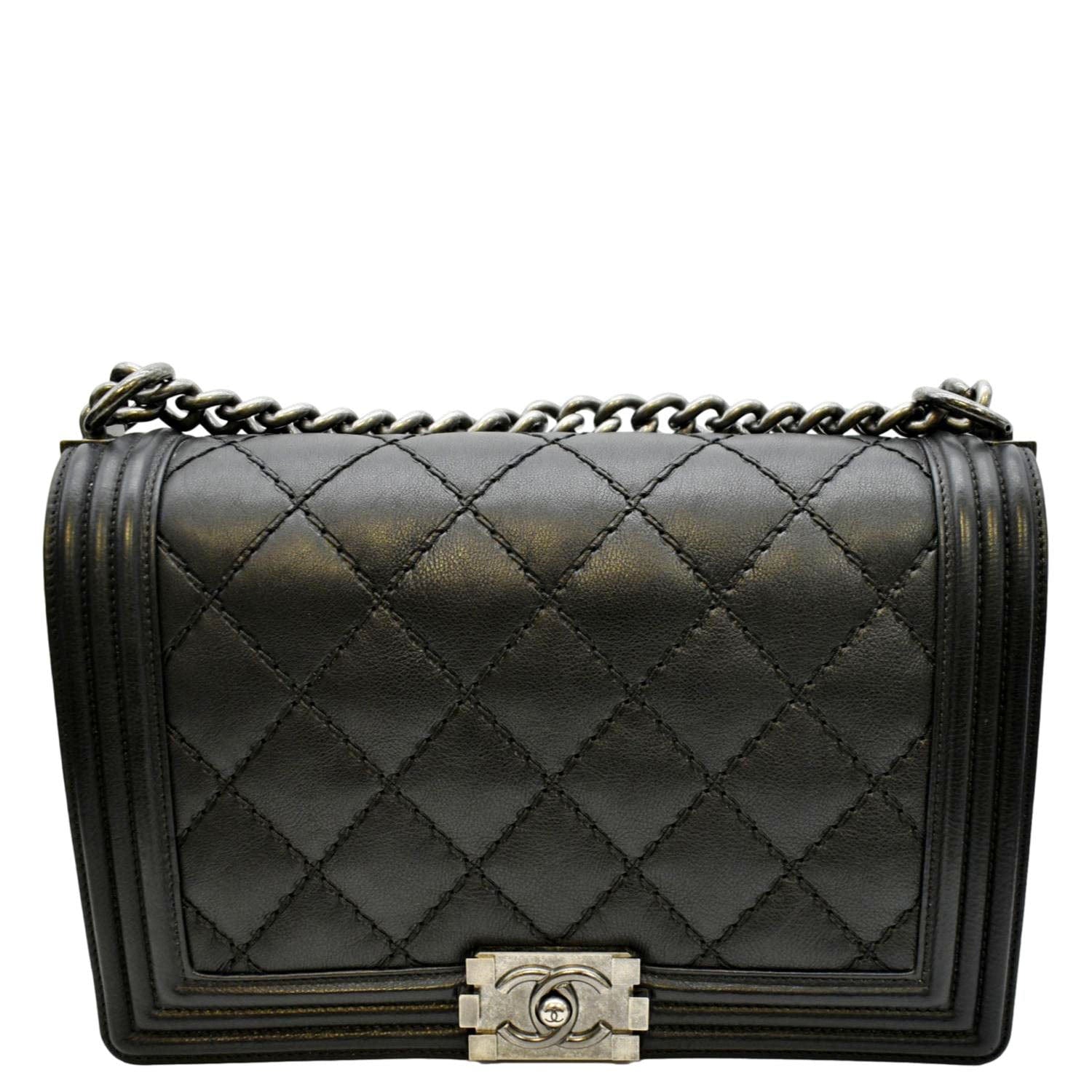 Chanel Wild Stitch Boy Quilted Leather Lambskin Black Travel Bag
