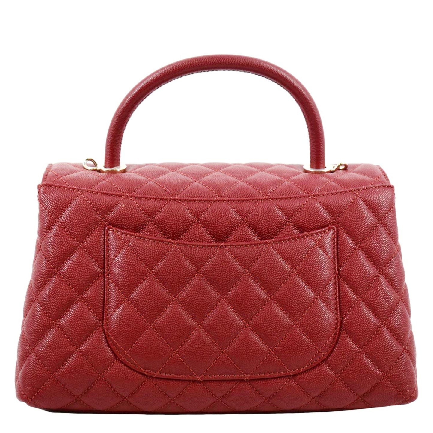 Chanel Coco Quilted Caviar Top Handle Leather Red Travel Bag