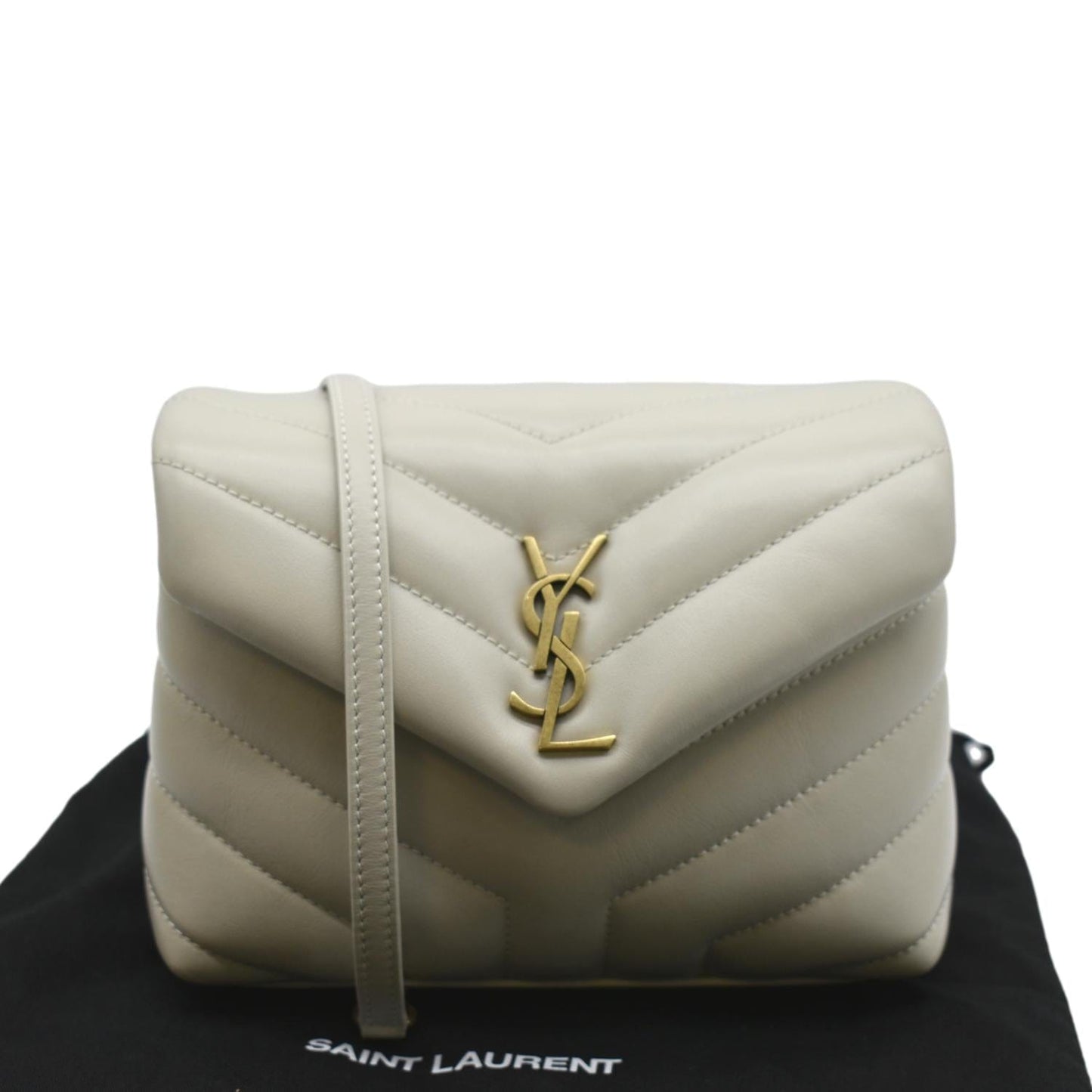 YSL Saint Laurent Yves Loulou Crossbody Bag Ivory Leather Matelasse Toy