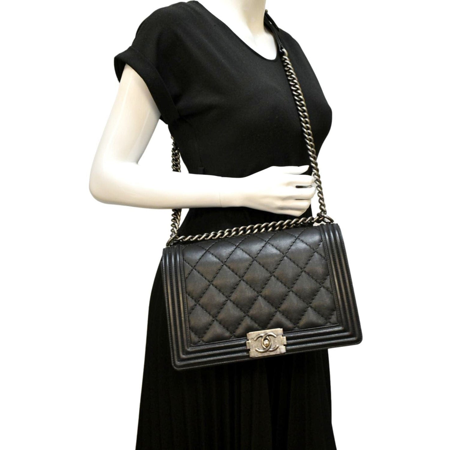Chanel Wild Stitch Boy Quilted Leather Lambskin Black Travel Bag