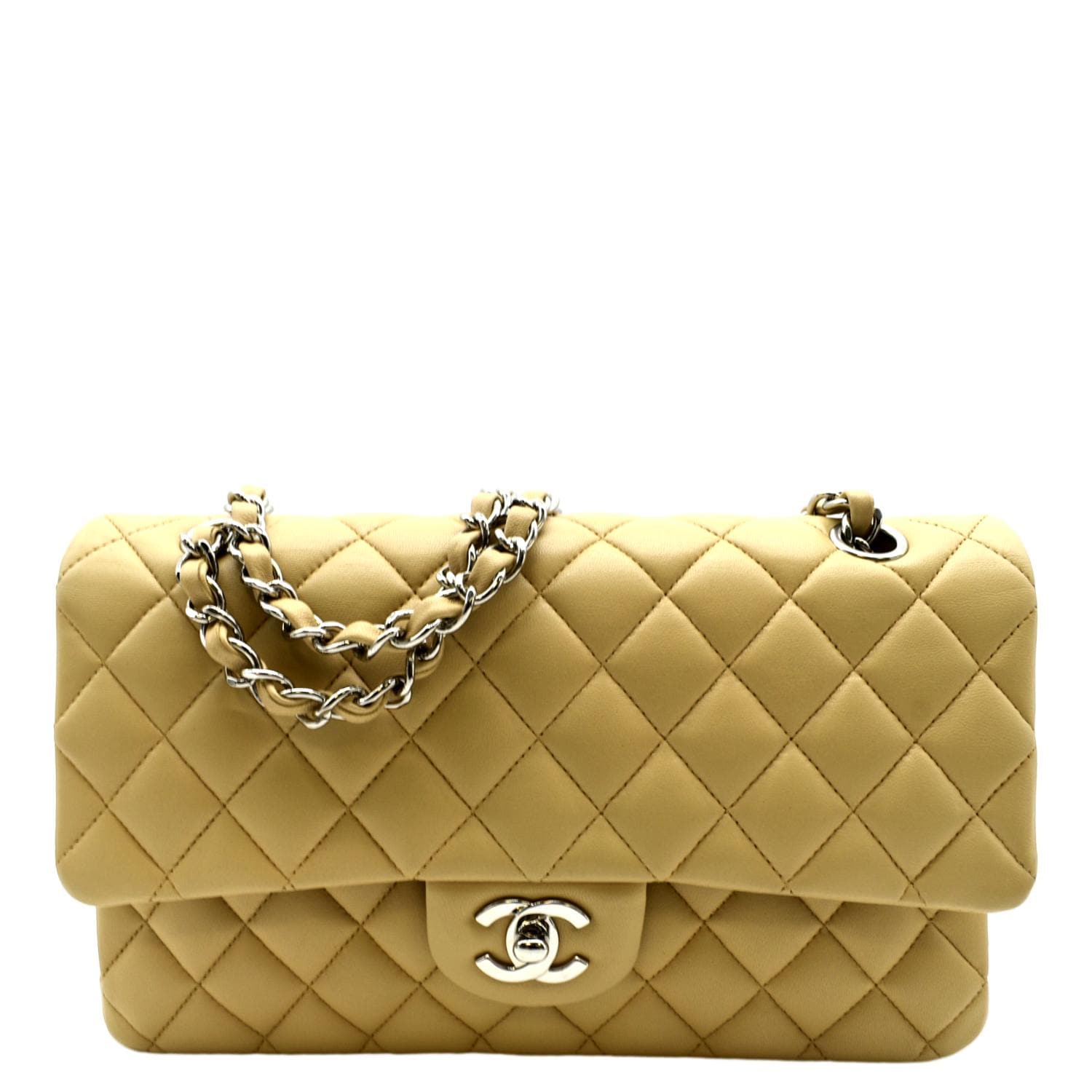 Chanel Classic Double Flap Quilted Leather Beige Travel Bag