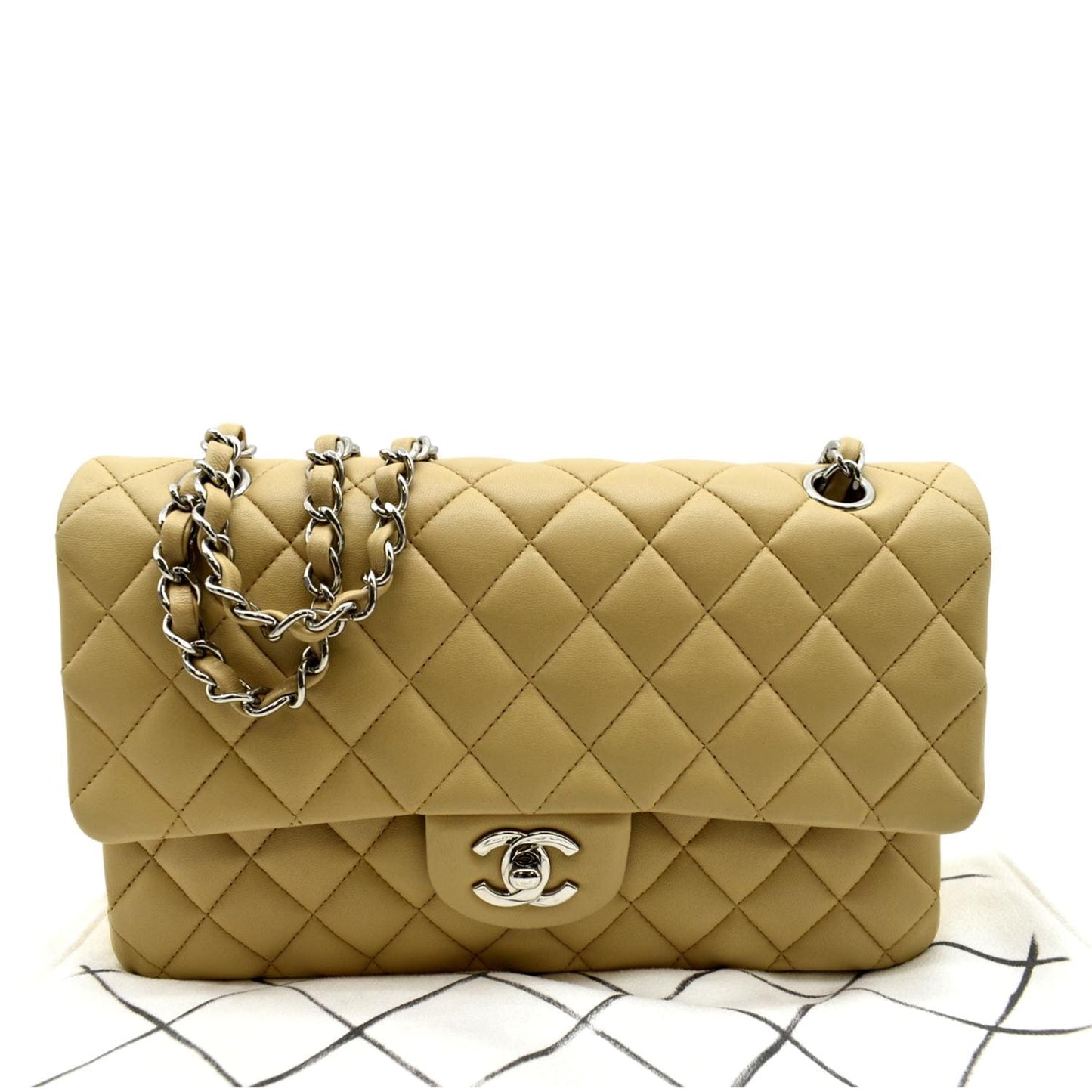 Chanel Classic Double Flap Quilted Leather Beige Travel Bag