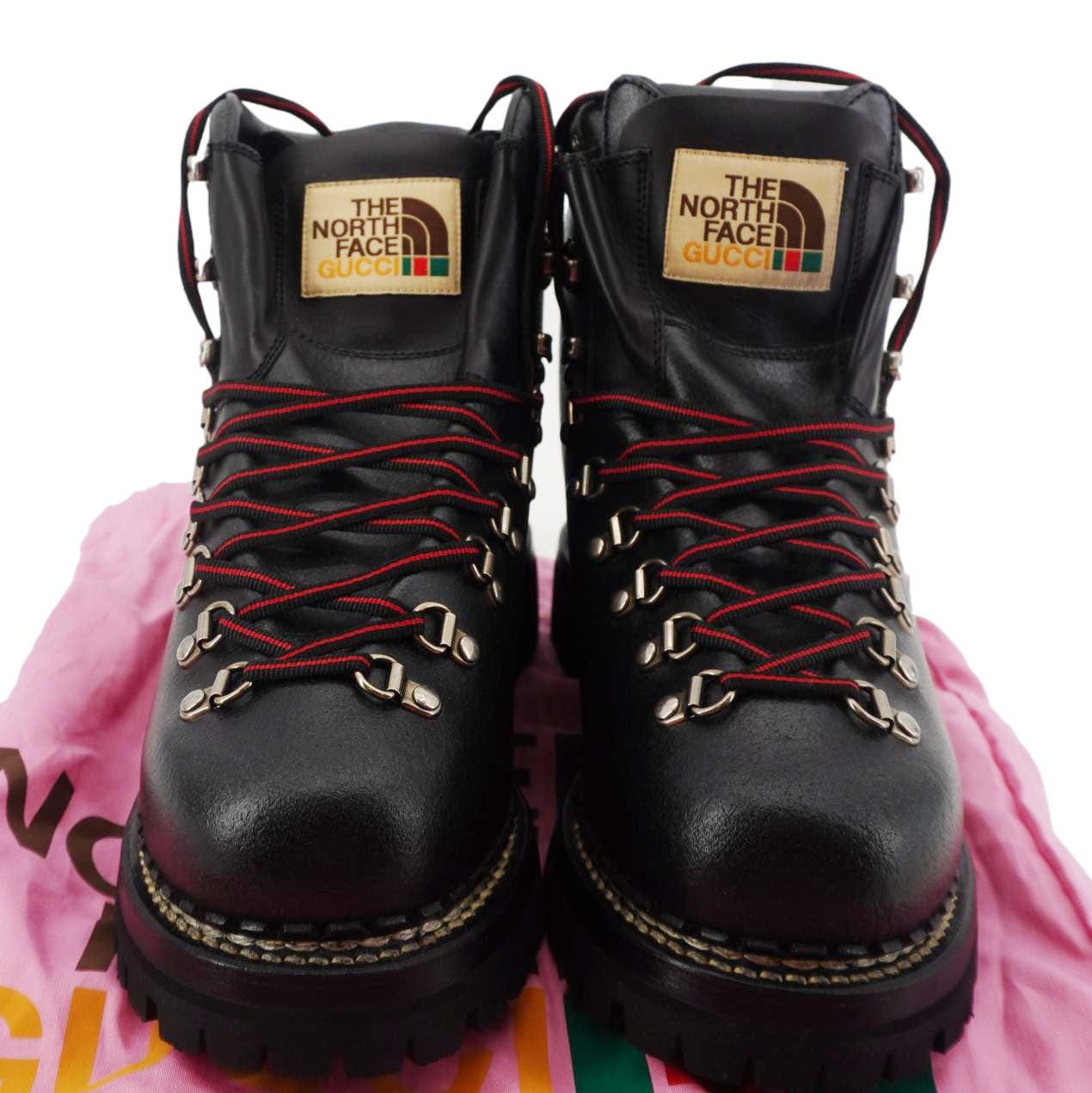 GUCCI X The North Face Calfskin Leather Ankle Boot Black 655401 Size 8 1/2