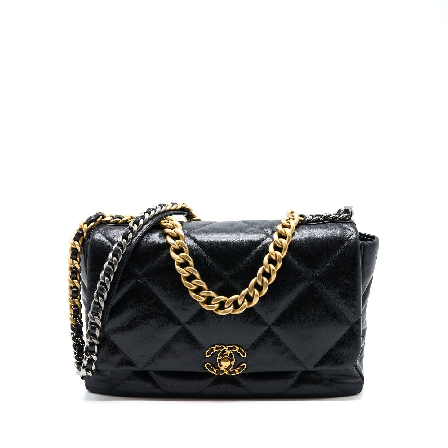 Chanel MAXI 19 Goatskin Hardware Multicolour Black Handbag