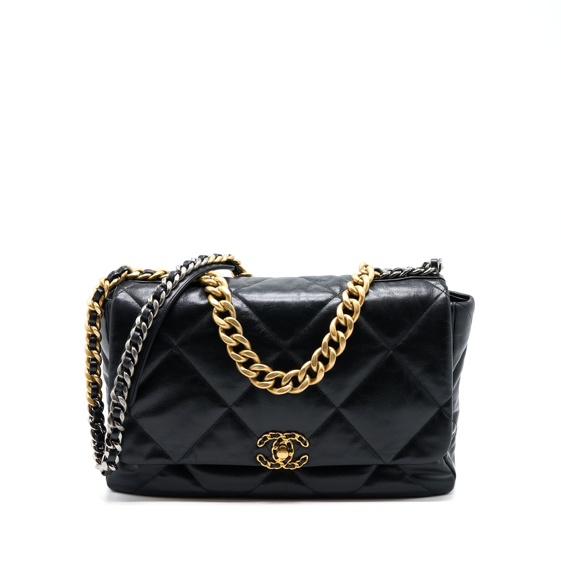 Chanel MAXI 19 Goatskin Hardware Multicolour Black Handbag