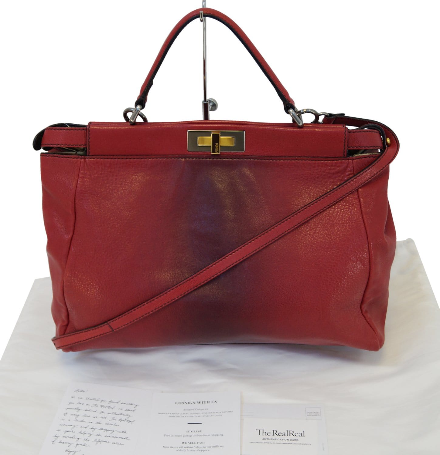 Fendi Ombre Peekaboo Satchel Bag Leather Red Large