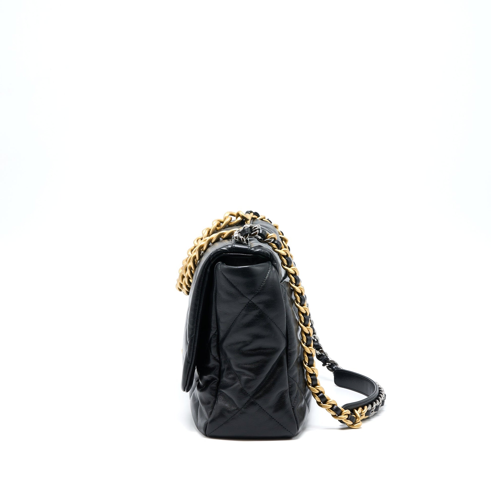 Chanel MAXI 19 Goatskin Hardware Multicolour Black Handbag