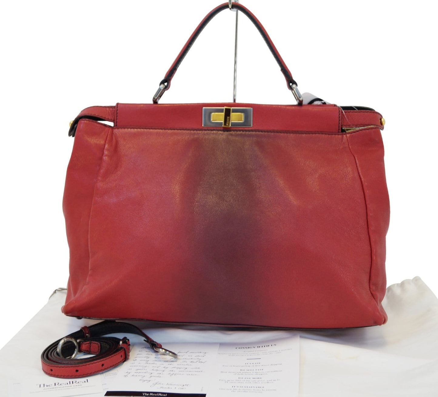 Fendi Ombre Peekaboo Satchel Bag Leather Red Large