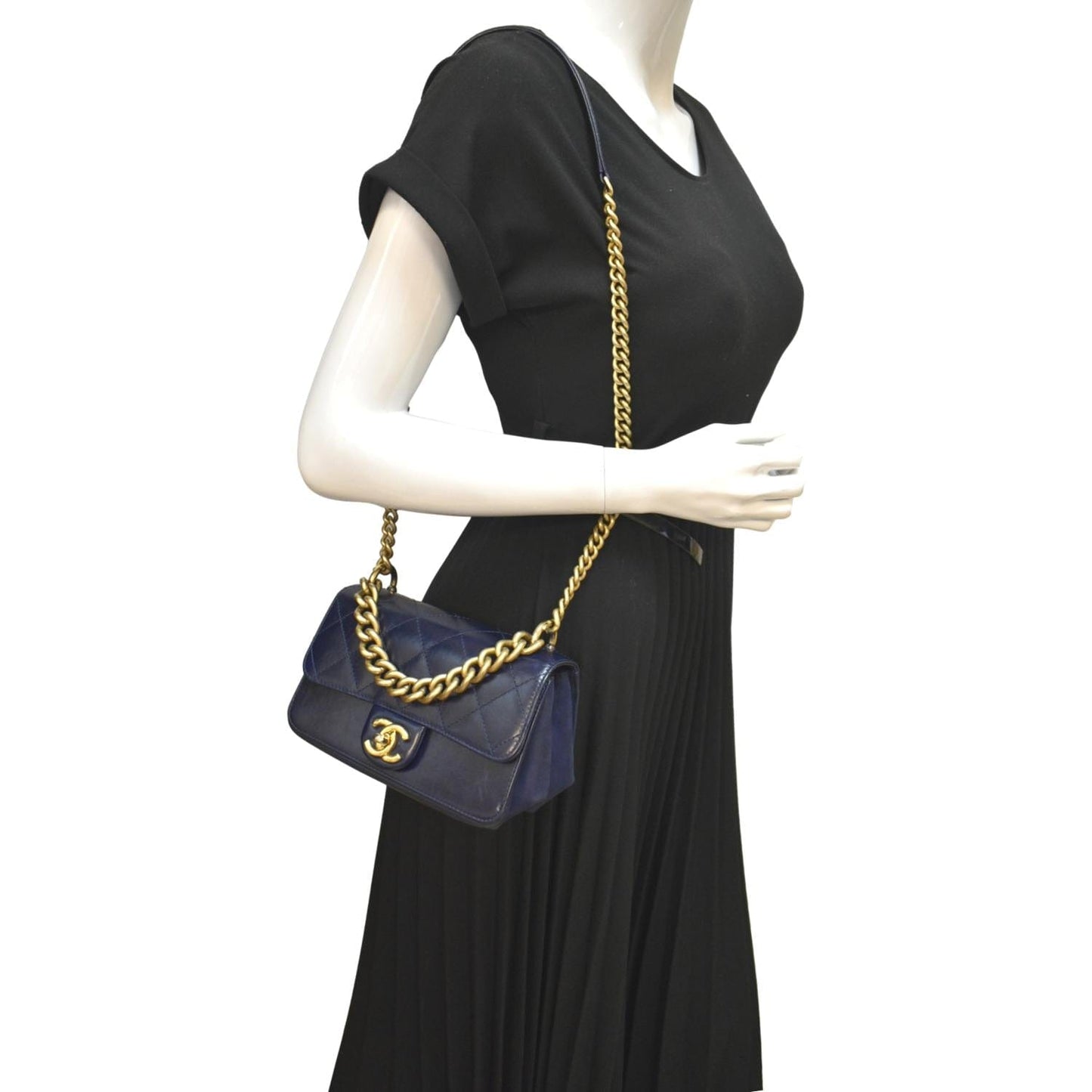 Chanel Handle CC Flap Quilted Leather Blue Travel Bag