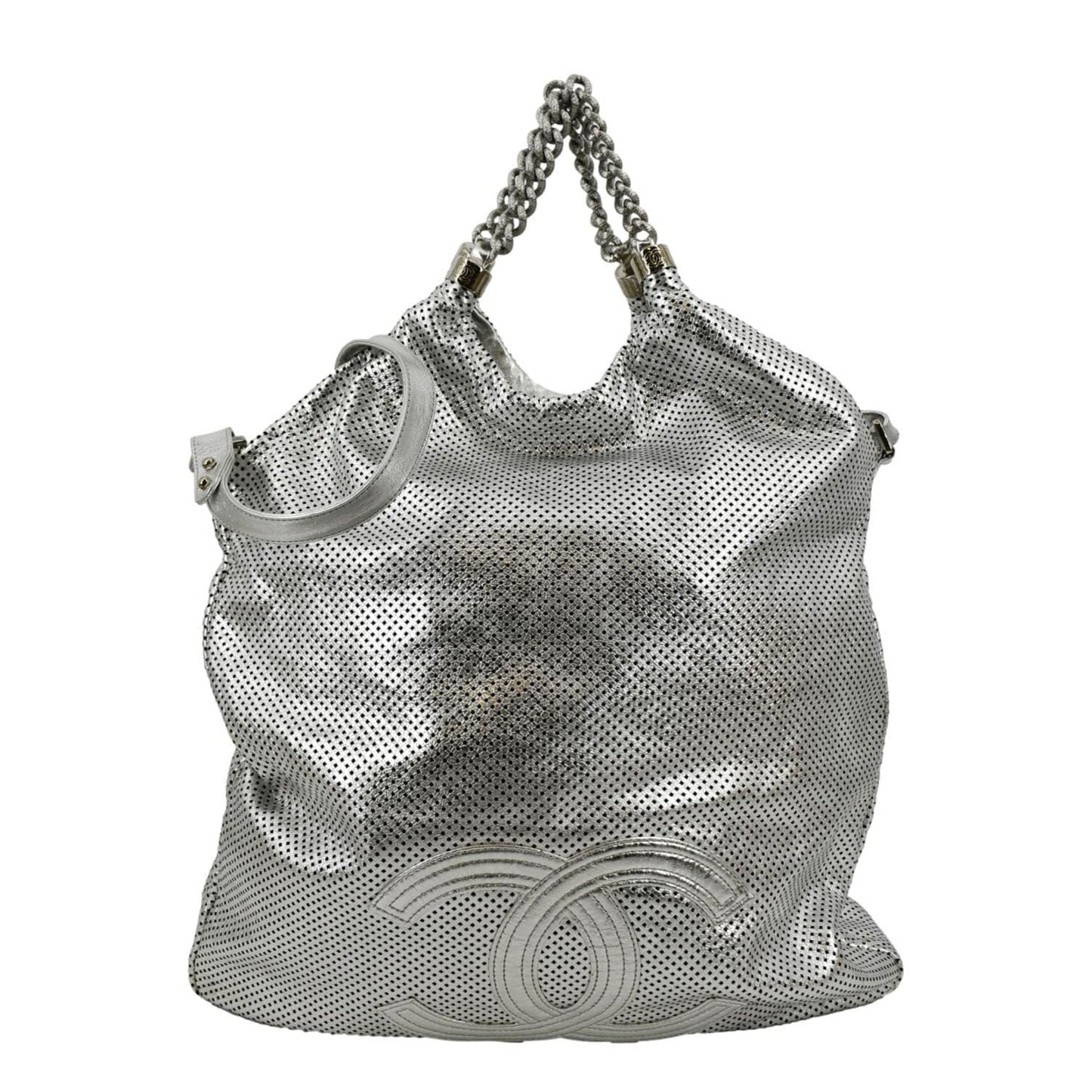 Louis Vuitton CHANEL Rodeo Drive Perforated Leather Silver Travel Bag