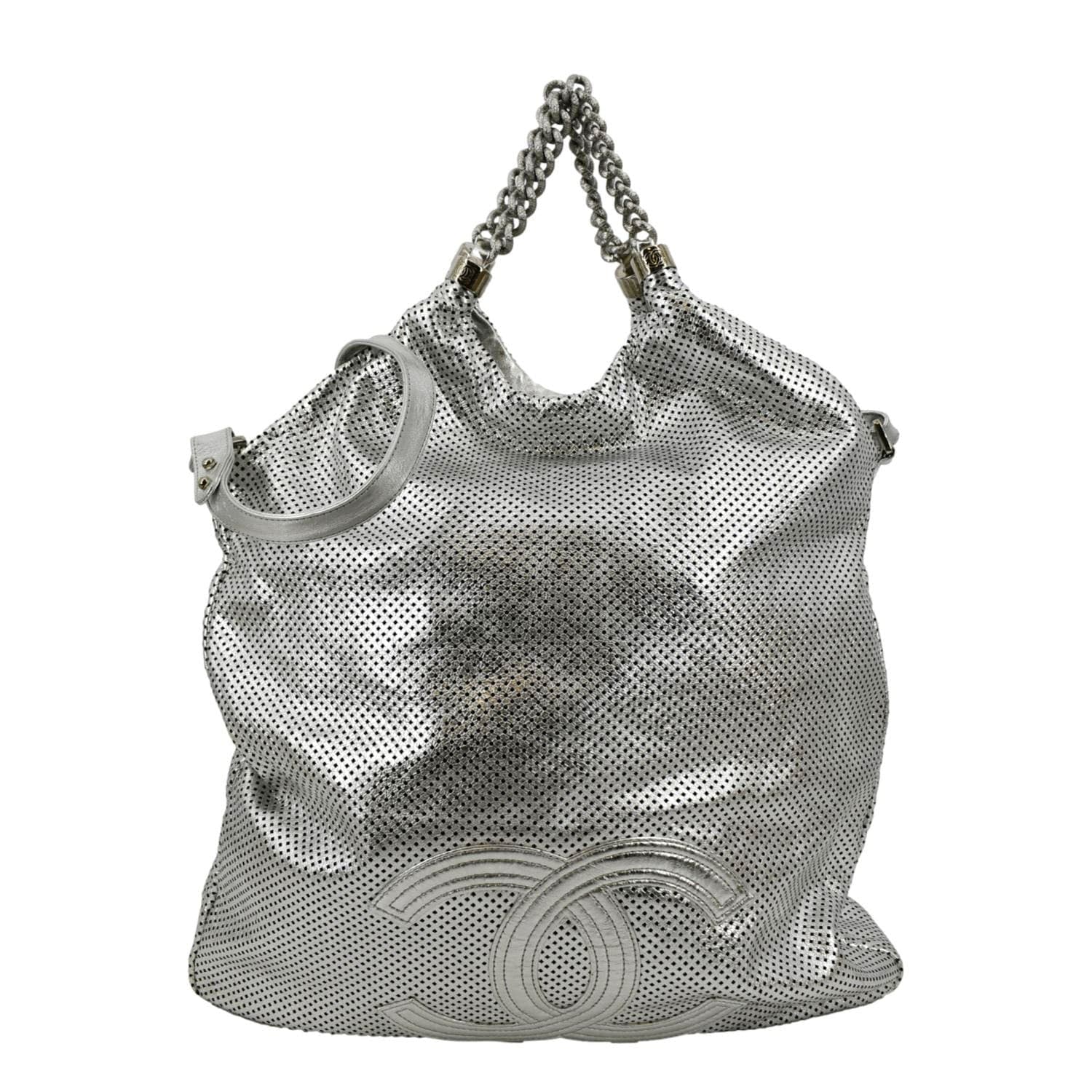 Louis Vuitton CHANEL Rodeo Drive Perforated Leather Silver Travel Bag