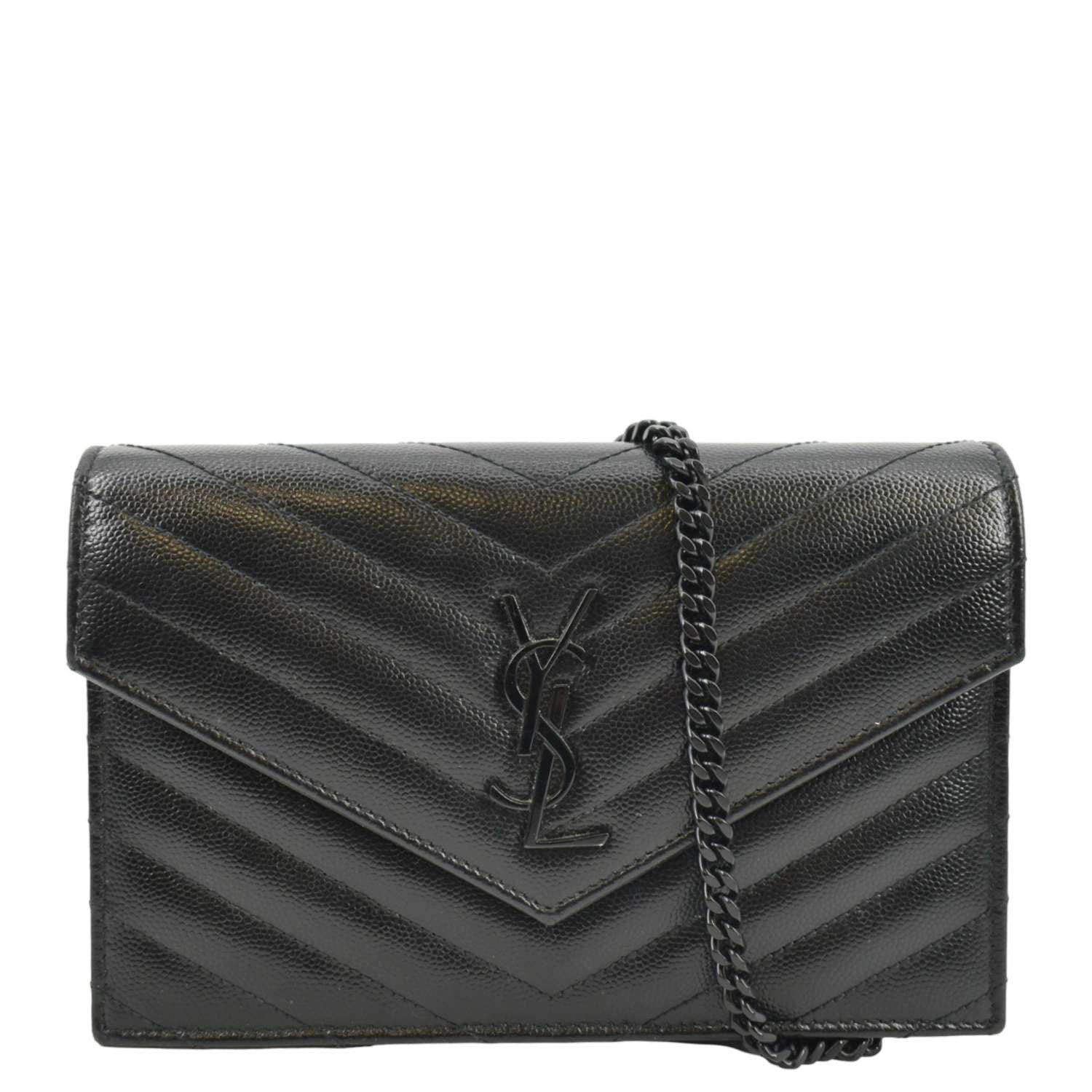 YSL Saint Laurent Yves Envelope Crossbody Bag Leather Black Chain