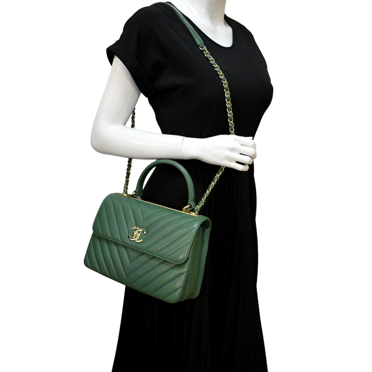 Chanel Trendy CC Chevron Top Handle Green Travel Bag