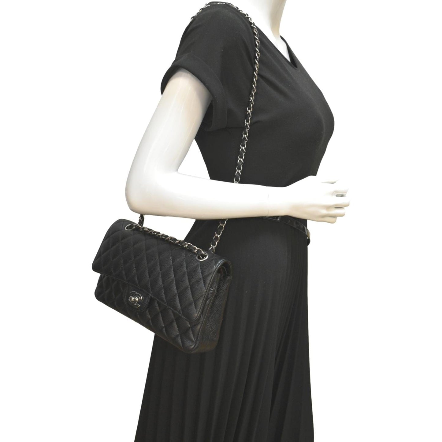 Chanel Classic Double Flap Caviar Leather Black Travel Bag Bag 1