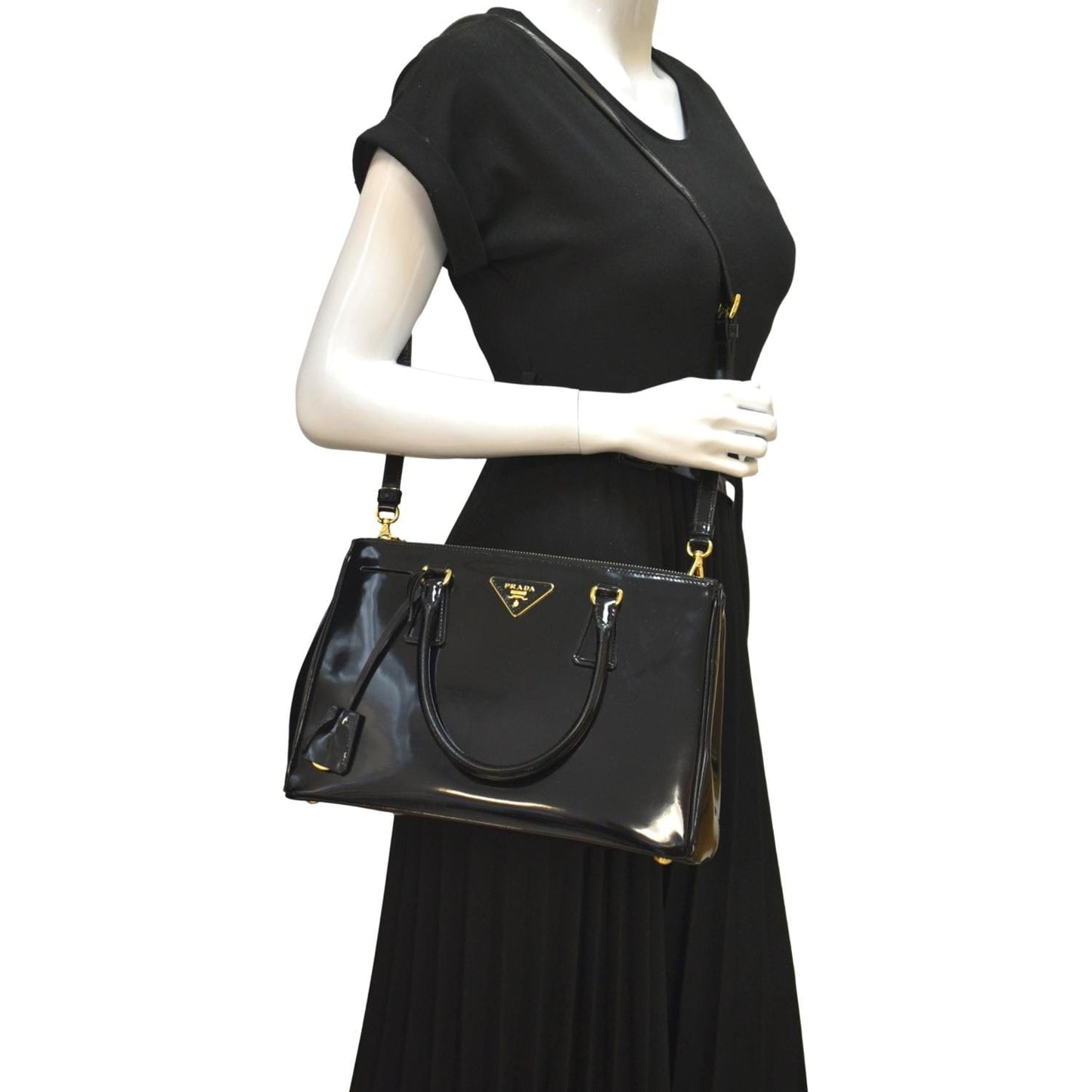 Prada Double Shoulder Bag Leather Patent Black