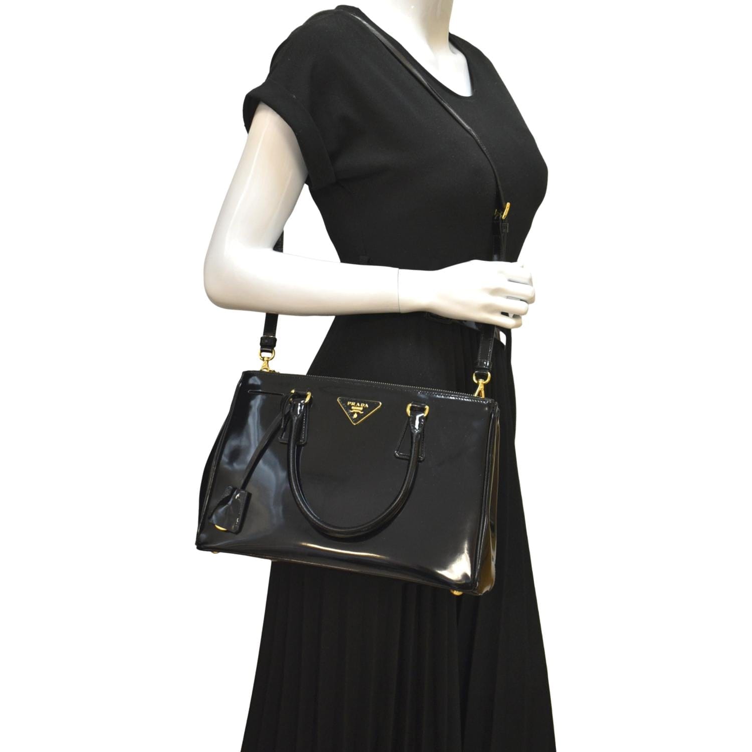 Prada Double Shoulder Bag Leather Patent Black