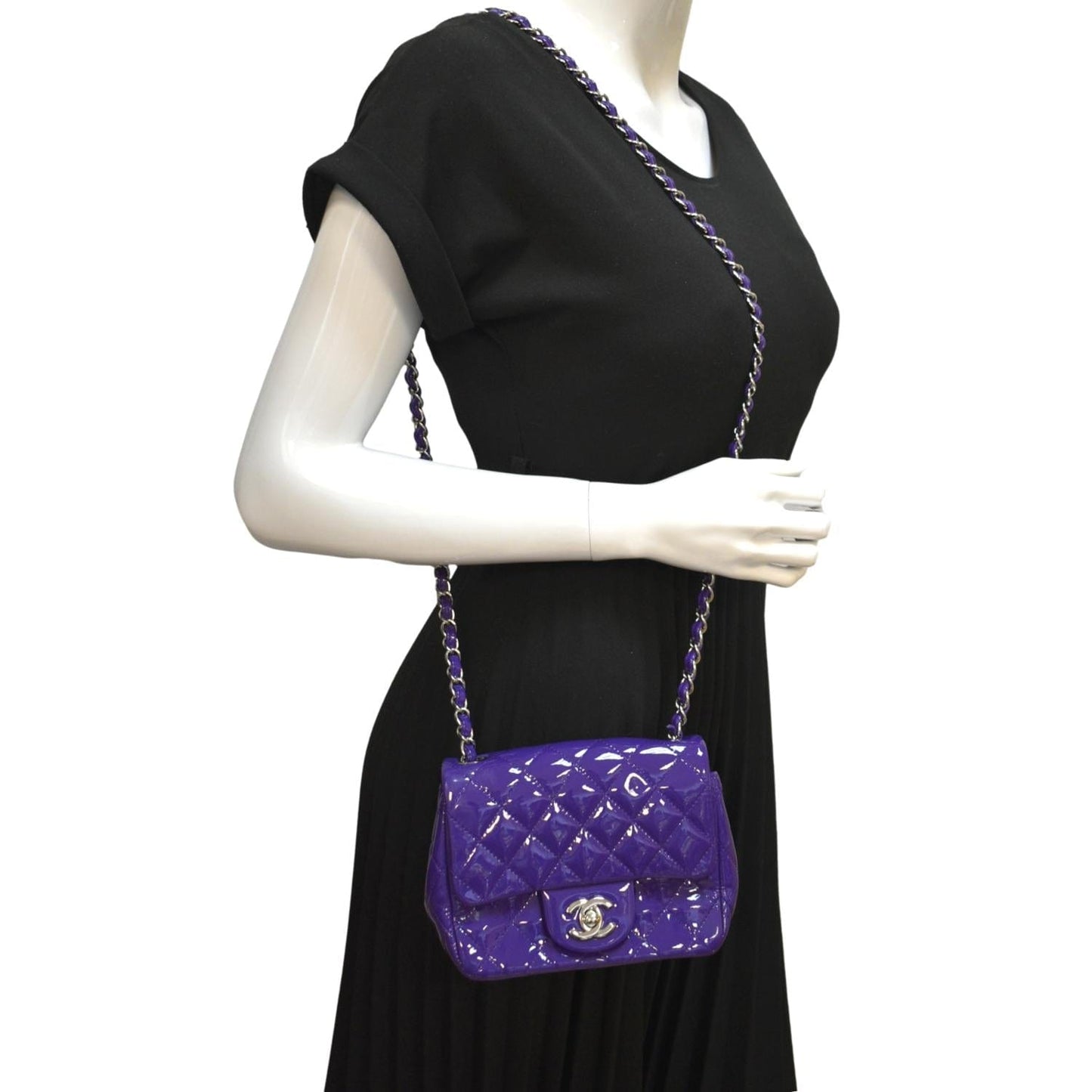 Chanel Flap Patent Purple Leather Calfskin Travel Bag