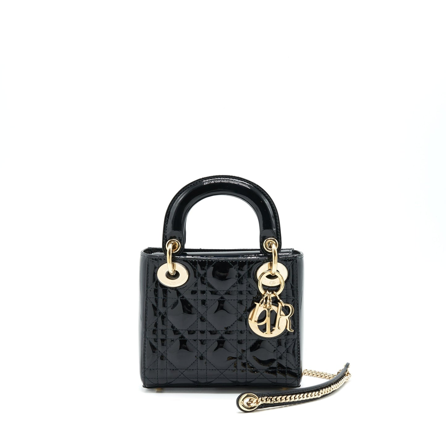Dior Lady Patent Handbag Leather Black Travel Bag Black Handbag
