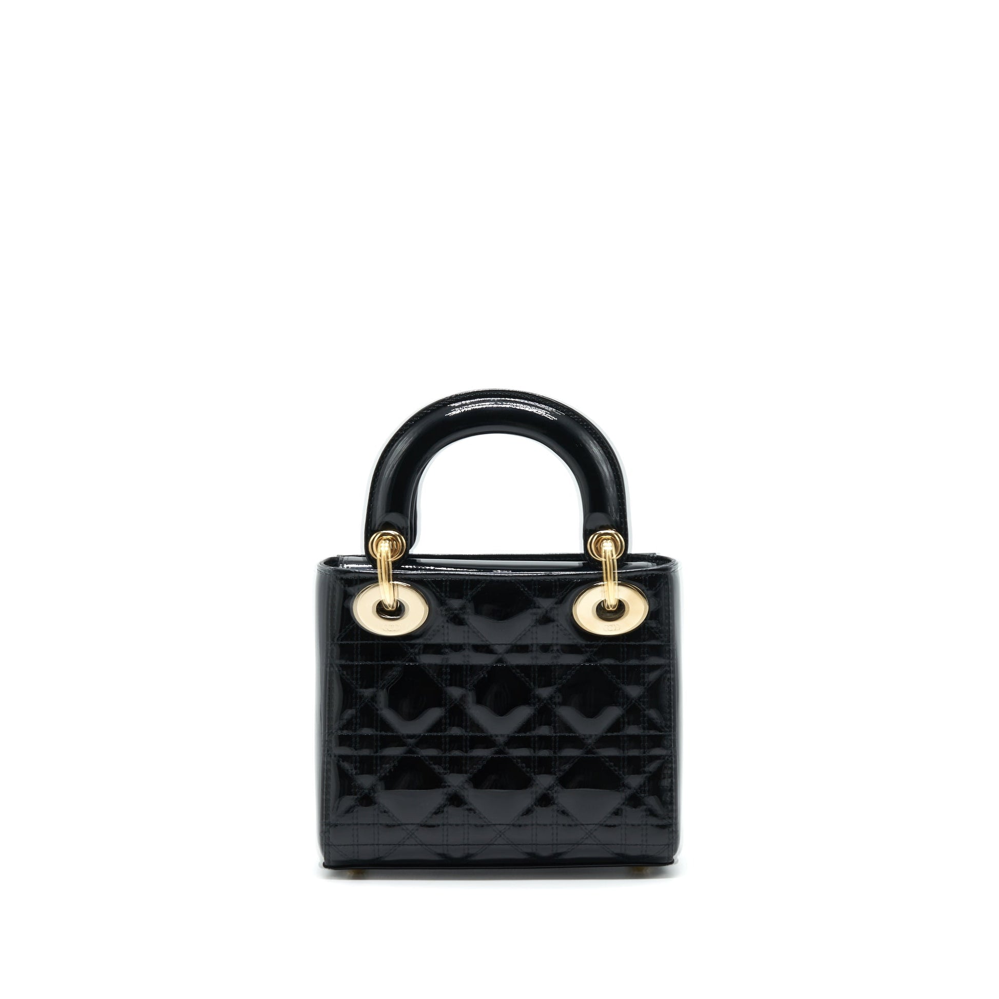 Dior Lady Patent Handbag Leather Black Travel Bag Black Handbag