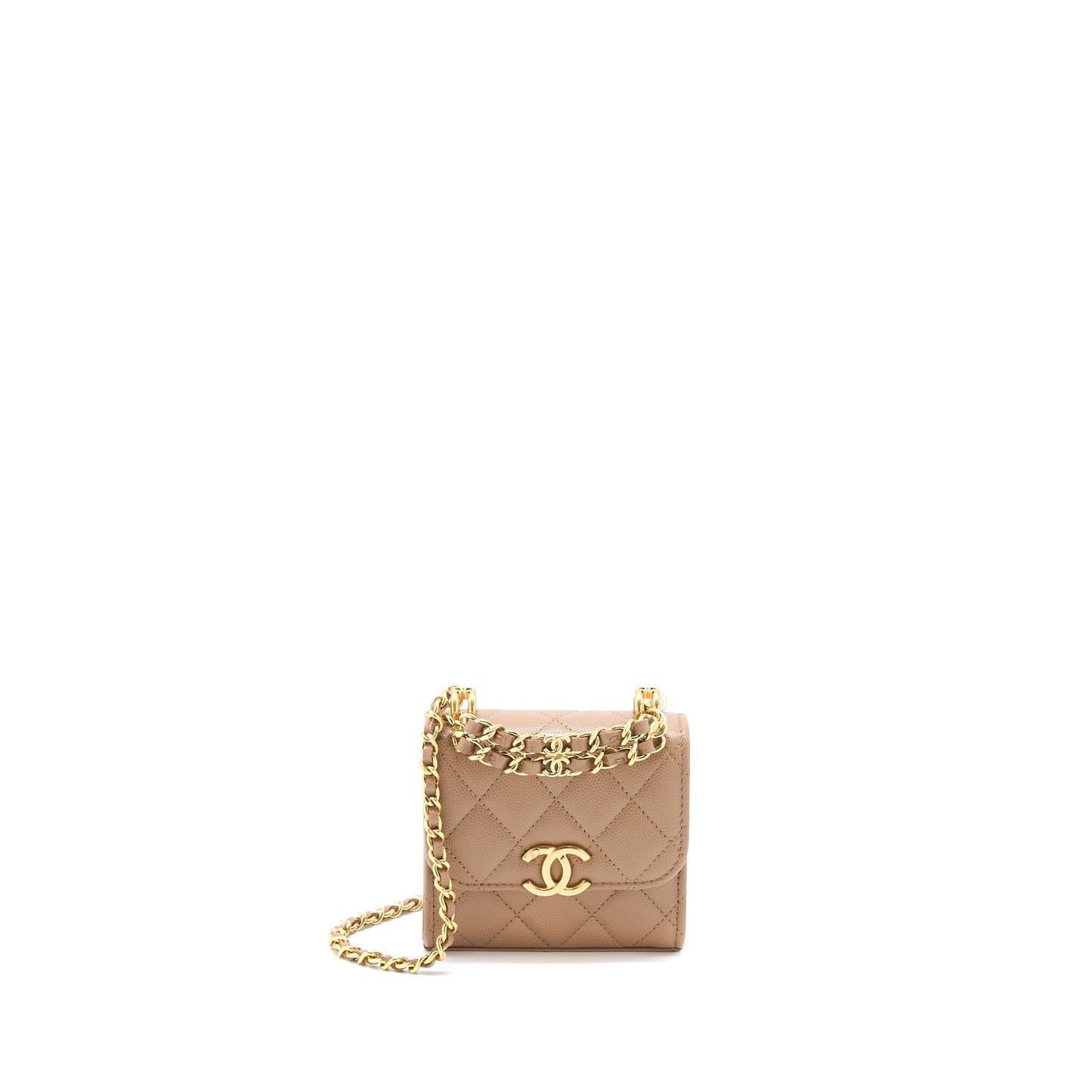 Chanel Flap Caviar GHW Microchip Beige Shoulder Bag