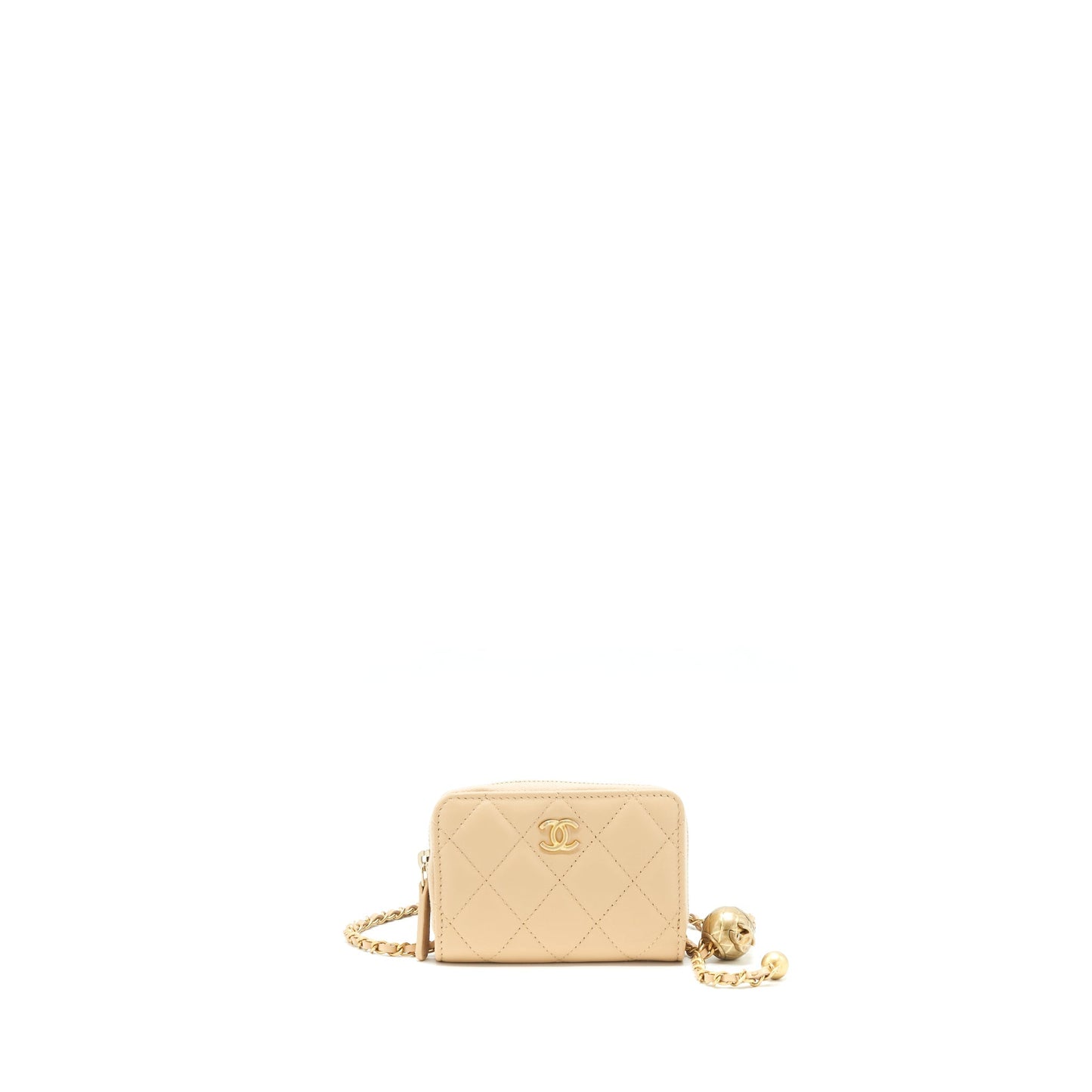 Chanel 22C Pearl Crush Card Holder GHW Beige Wallet Case