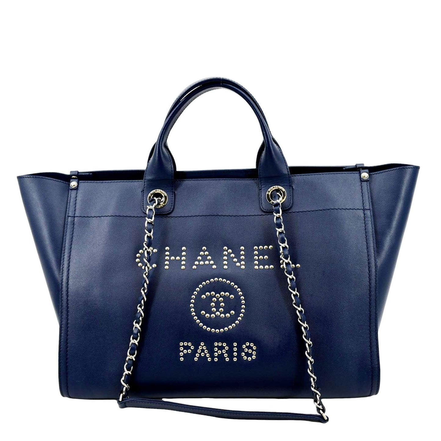 Chanel Deauville Studded Caviar Blue Travel Bag