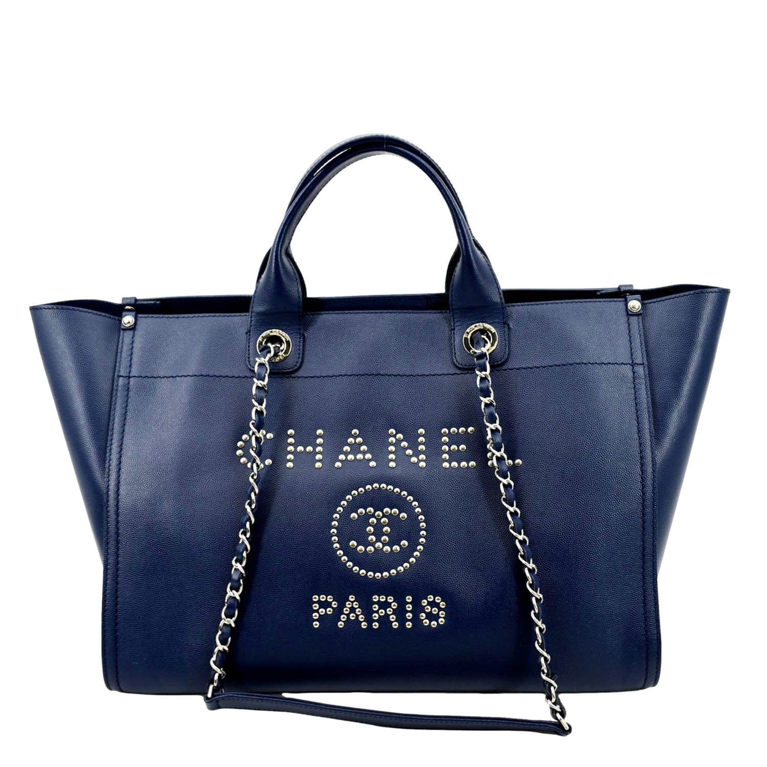 Chanel Deauville Studded Caviar Blue Travel Bag