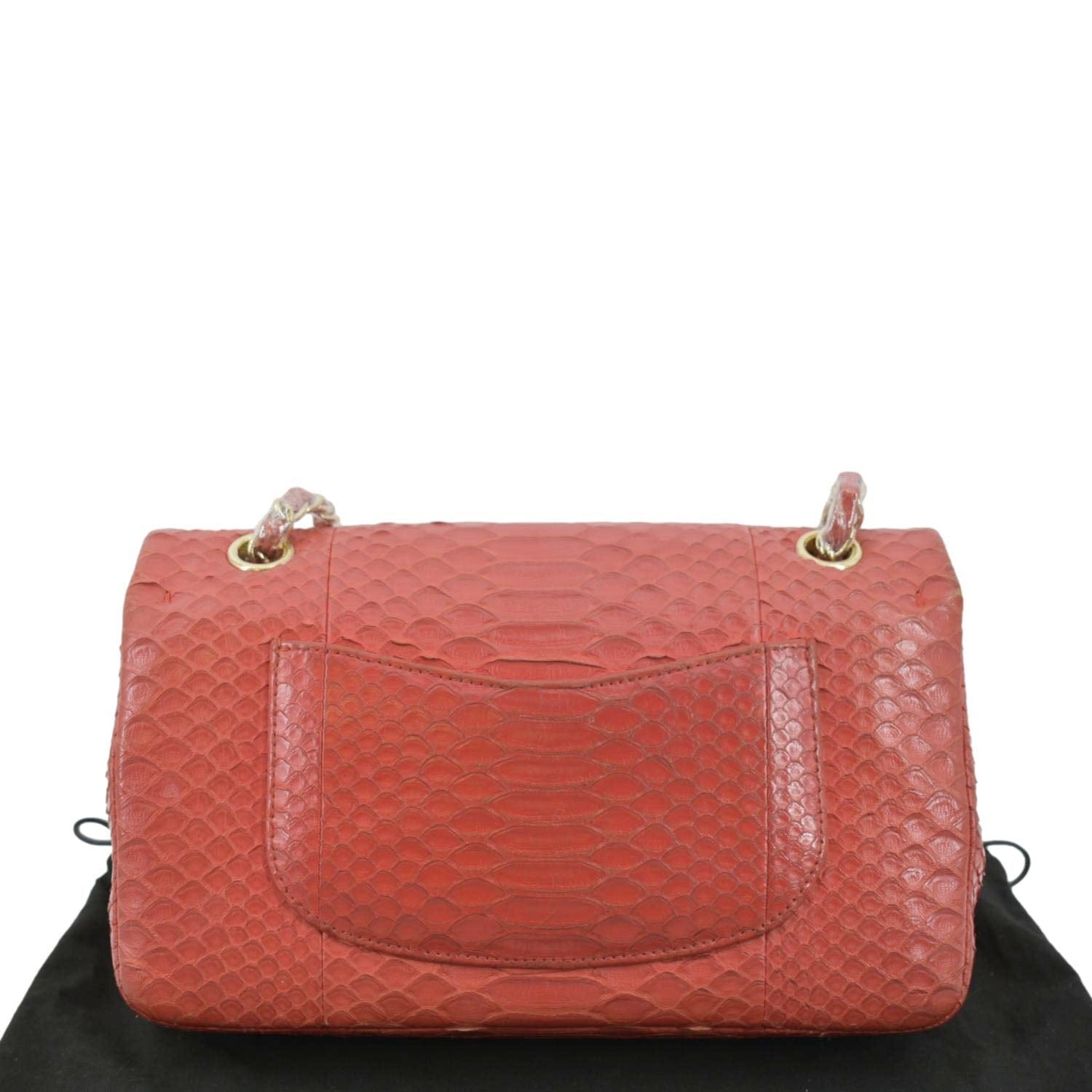 Chanel Classic Double Flap Python Leather Red Travel Bag