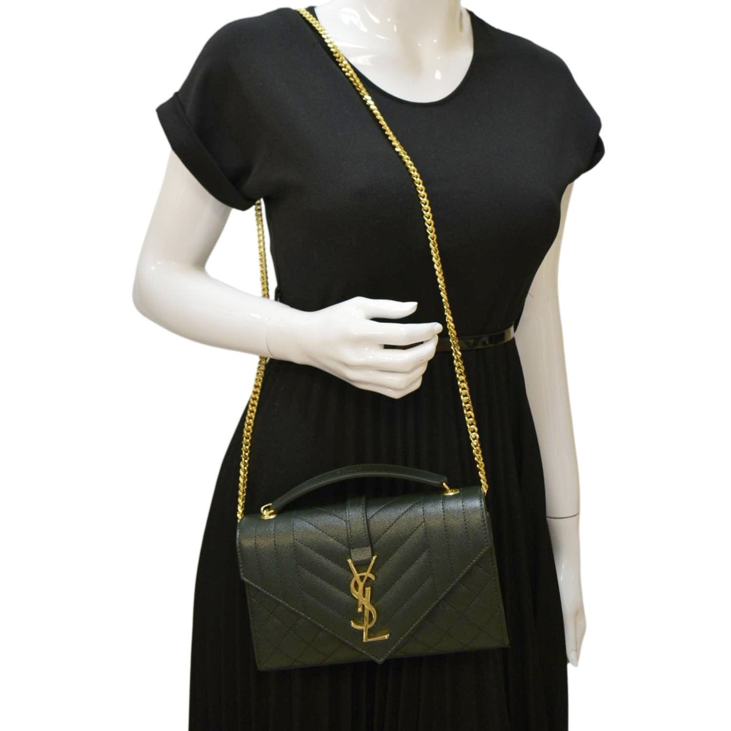 YSL Saint Laurent Saint Envelope Matelassé Shoulder Bag Leather Green