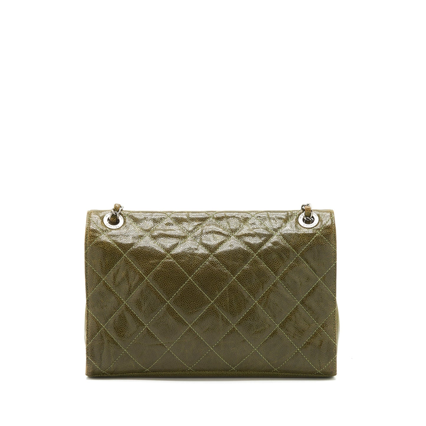 Chanel Quilted Grained Calfskin Olive Ruthenium Hardware Green Handbag