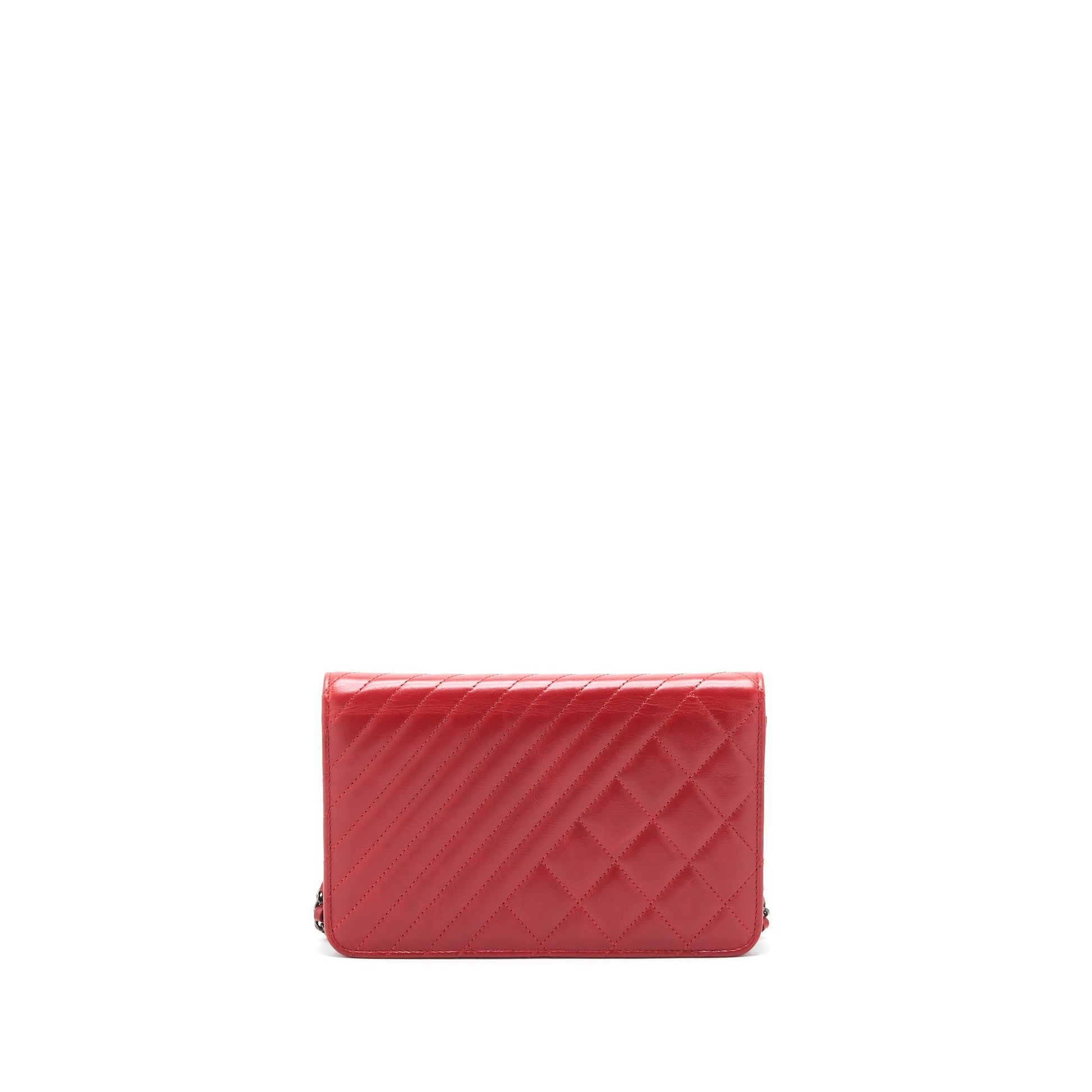 Chanel On Calfskin Ruthenium Hardware Red Wallet Case