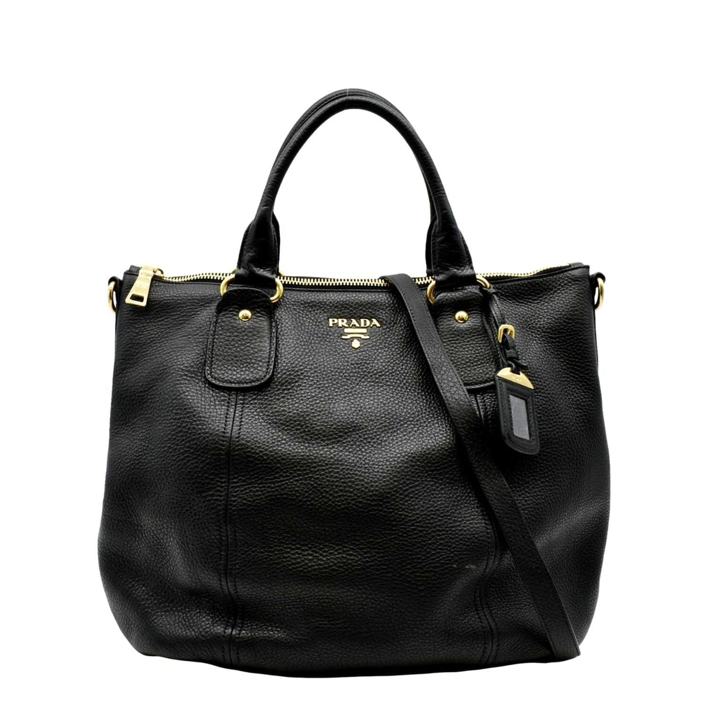 Vitello Daino Tote Shoulder Bag Leather Black