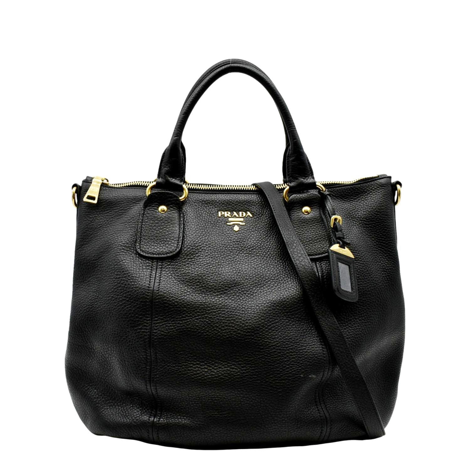 Vitello Daino Tote Shoulder Bag Leather Black