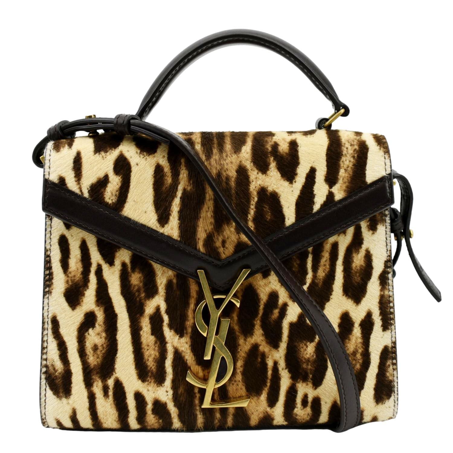 YSL Saint Laurent Yves Cassandra Leopard Print Shoulder Bag Maroon Canvas Monogram