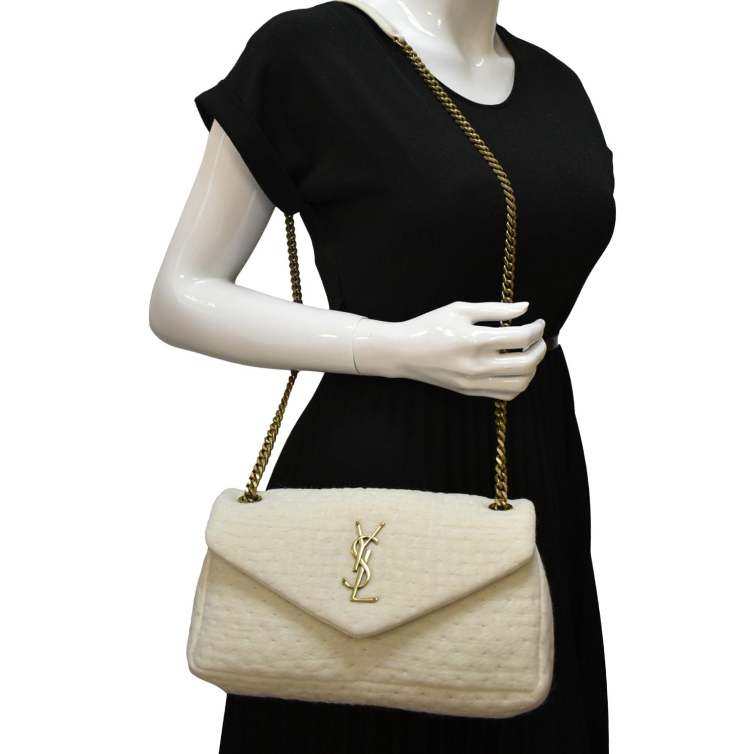 YSL Saint Laurent Yves Calypso Organza Crossbody Bag Leather White Saint Laurent Calypso