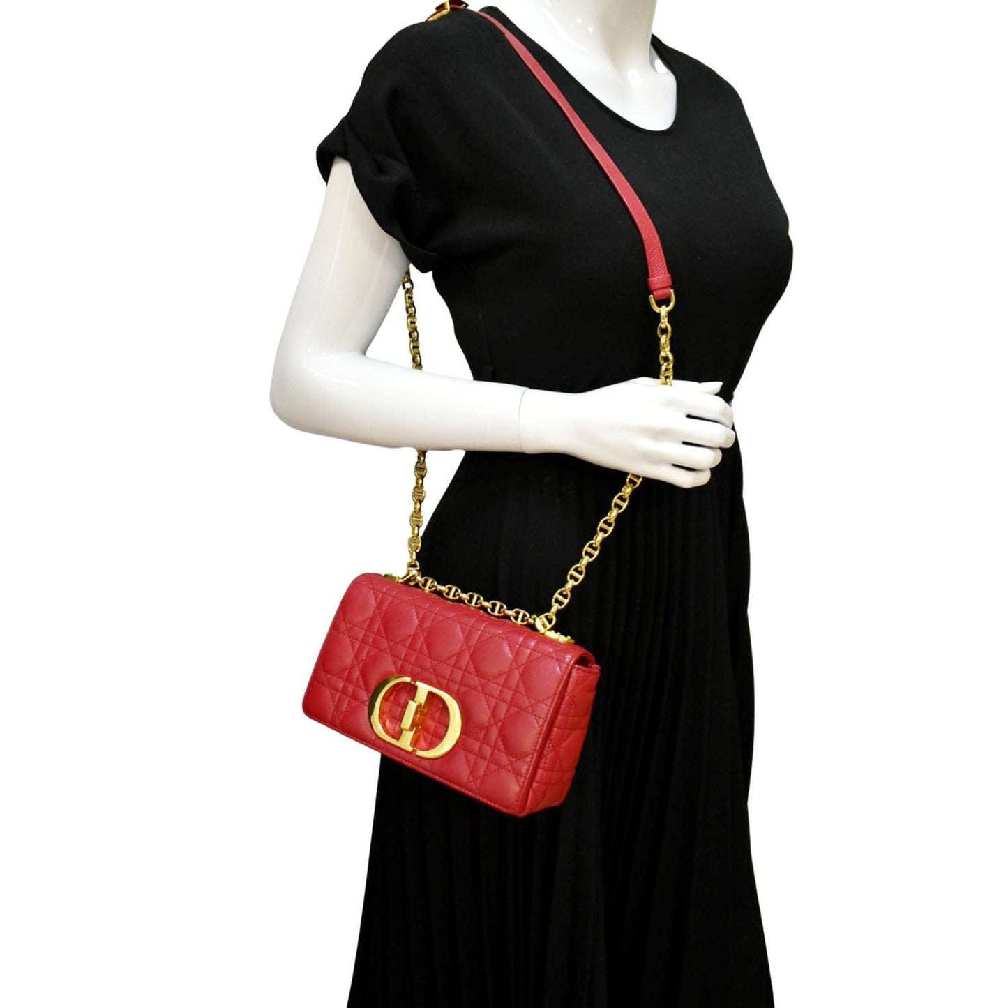 Dior Caro Cannage Calfskin Shoulder Bag Leather Red