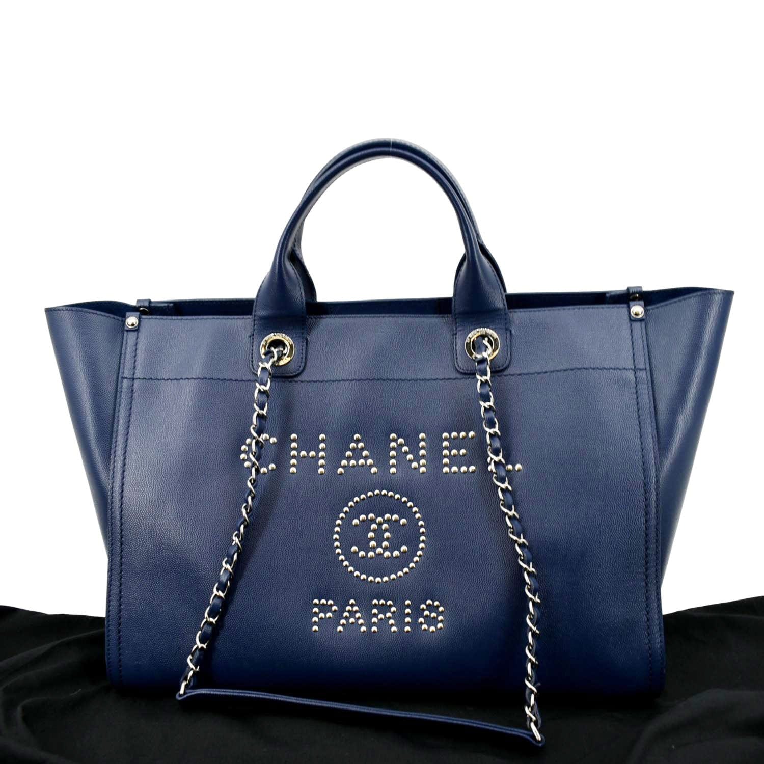 Chanel Deauville Studded Caviar Blue Travel Bag