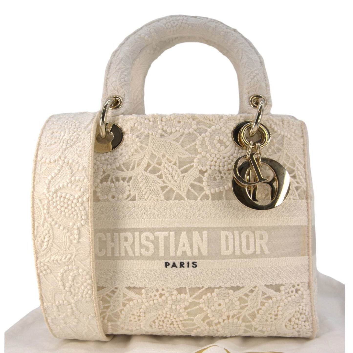 Dior Lady Lite Shoulder Bag Canvas White Embroidered Lady D Lite
