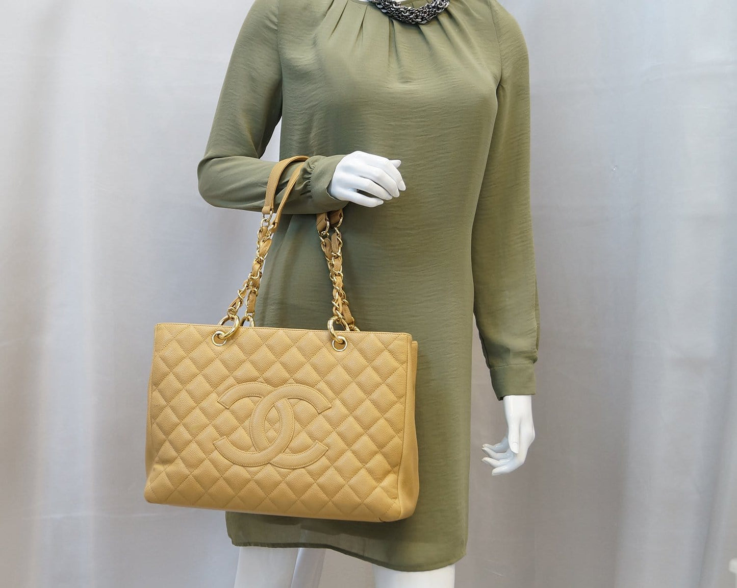 Chanel Caviar Shopping Leather Beige Travel Bag
