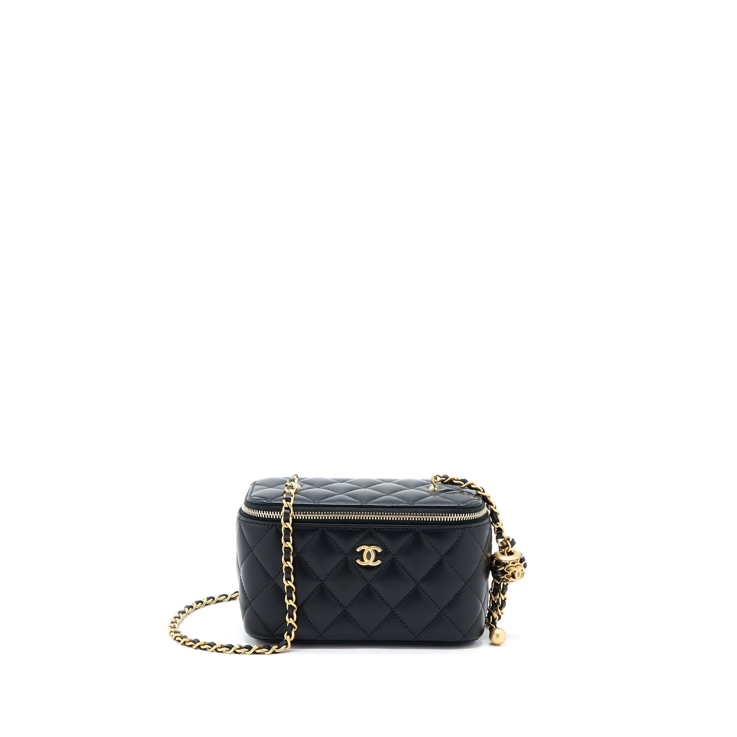 Chanel Pearl Crush Long Vanity Lambskin GHW Black Handbag Black Ghw