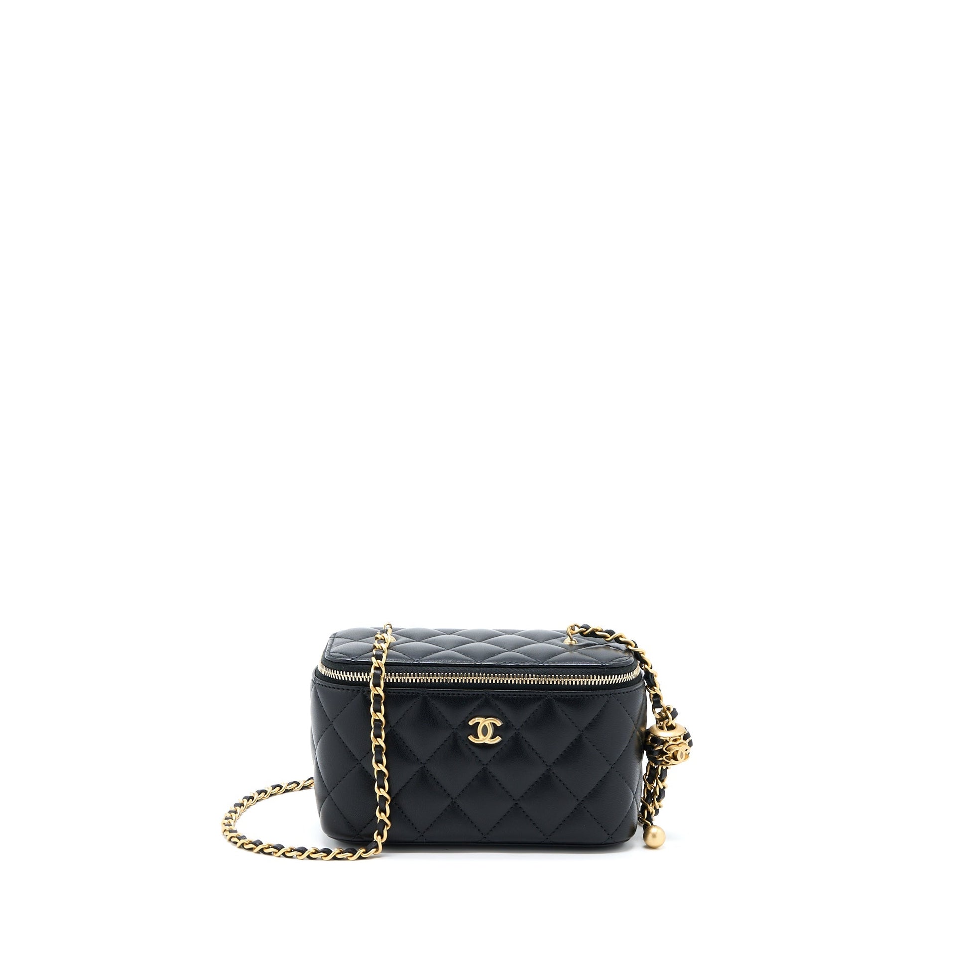 Chanel Pearl Crush Long Vanity Lambskin GHW Black Handbag Black Ghw