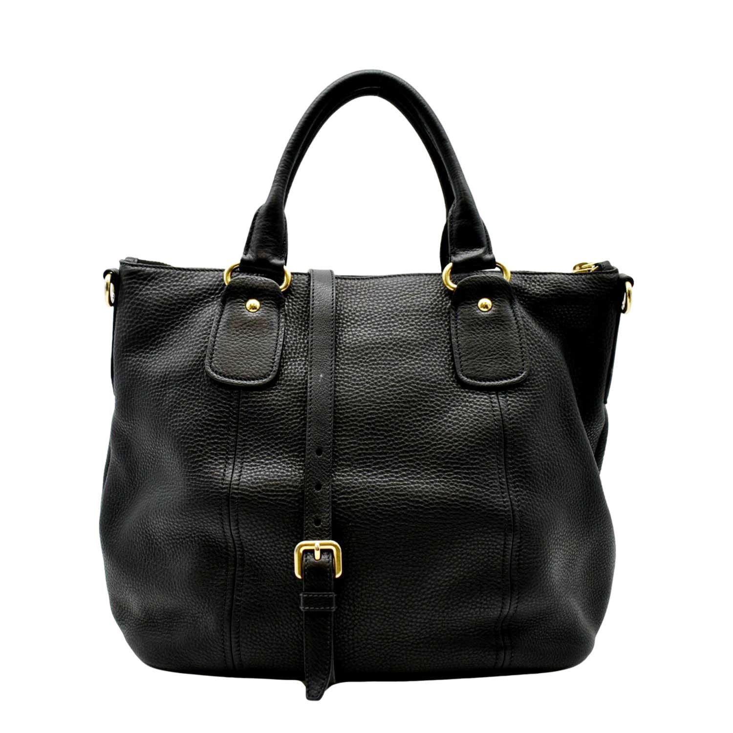 Prada Daino Tote Shoulder Bag Leather Vitello Black