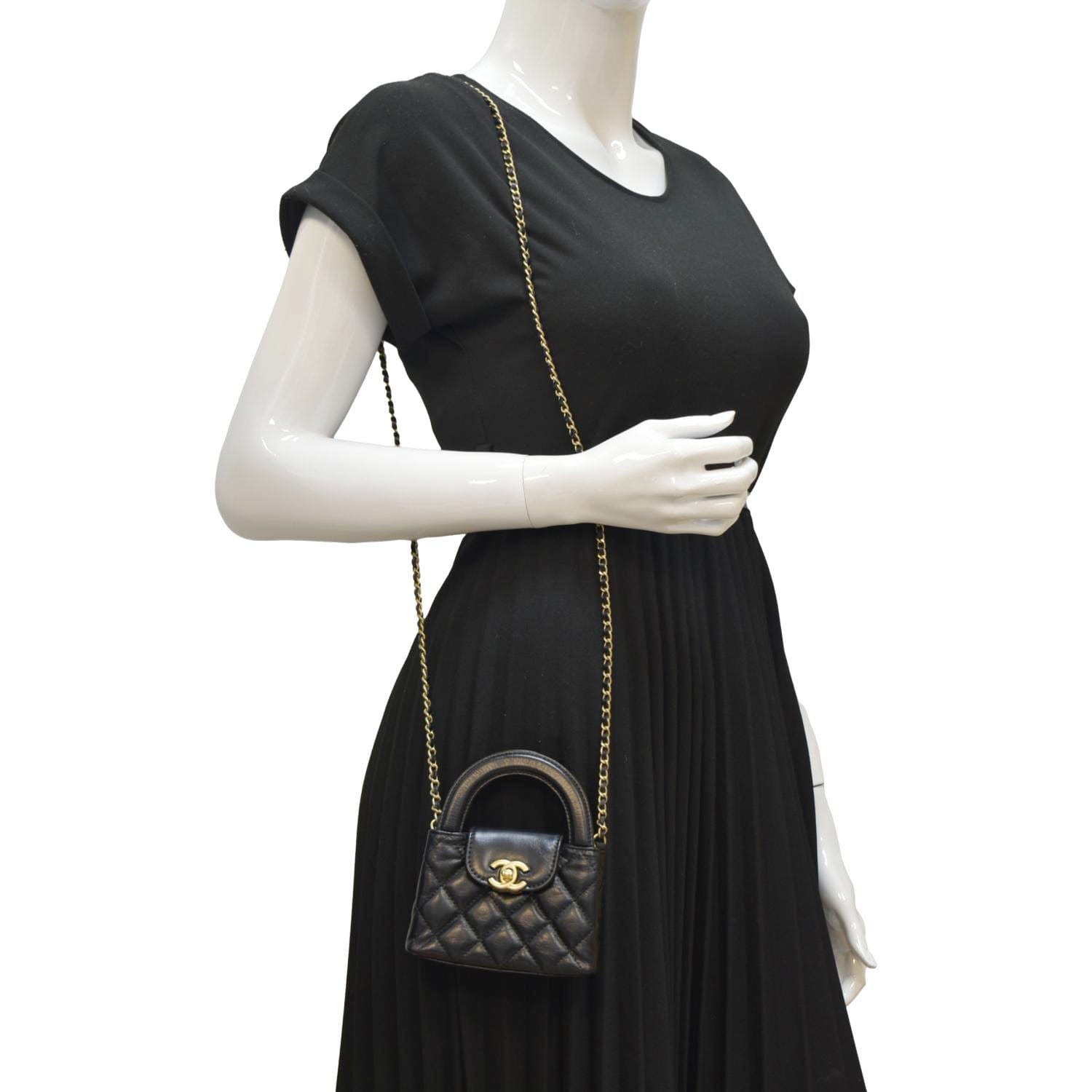 Chanel Kelly Quilted Aged Leather Calfskin Black Travel Bag