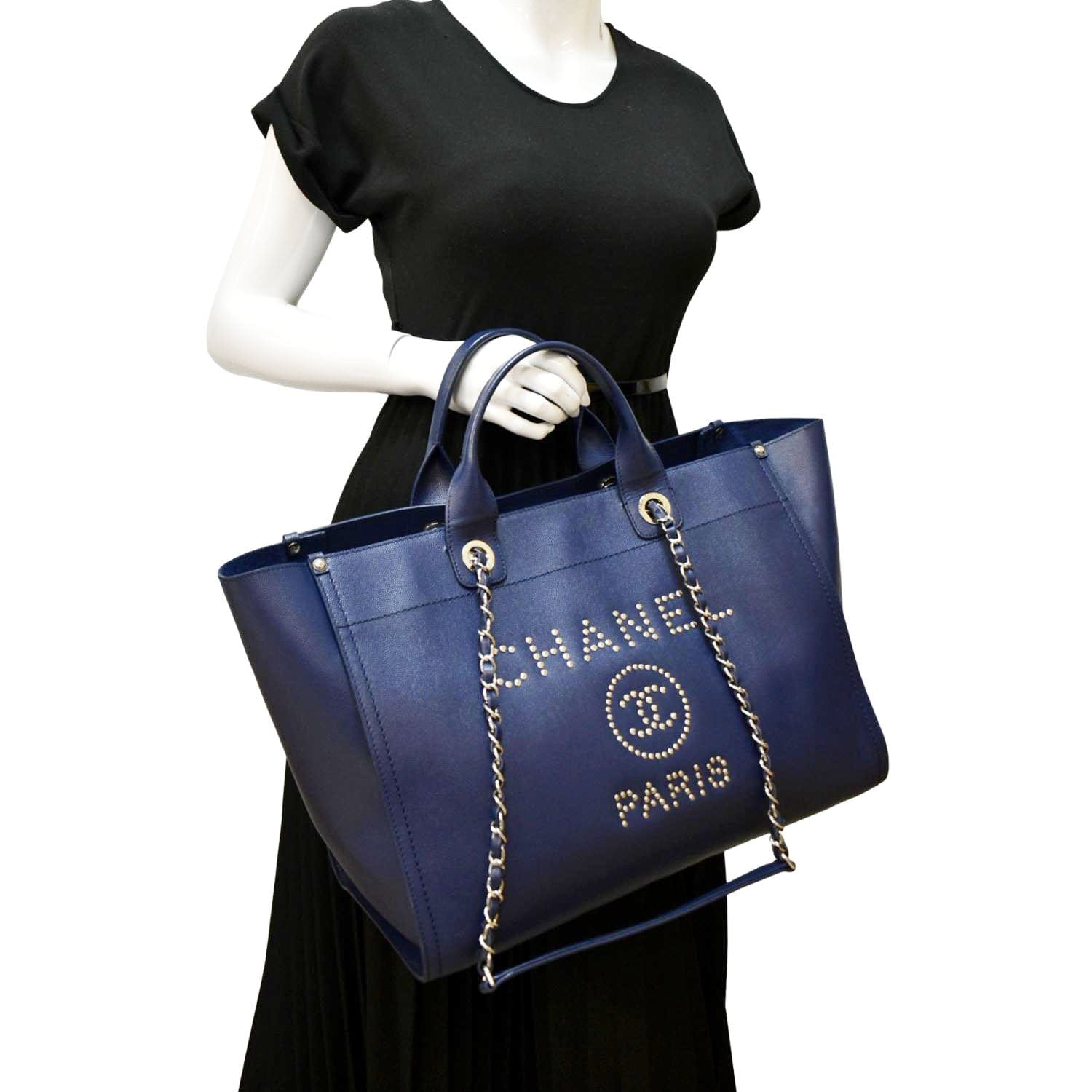 Chanel Deauville Studded Caviar Blue Travel Bag