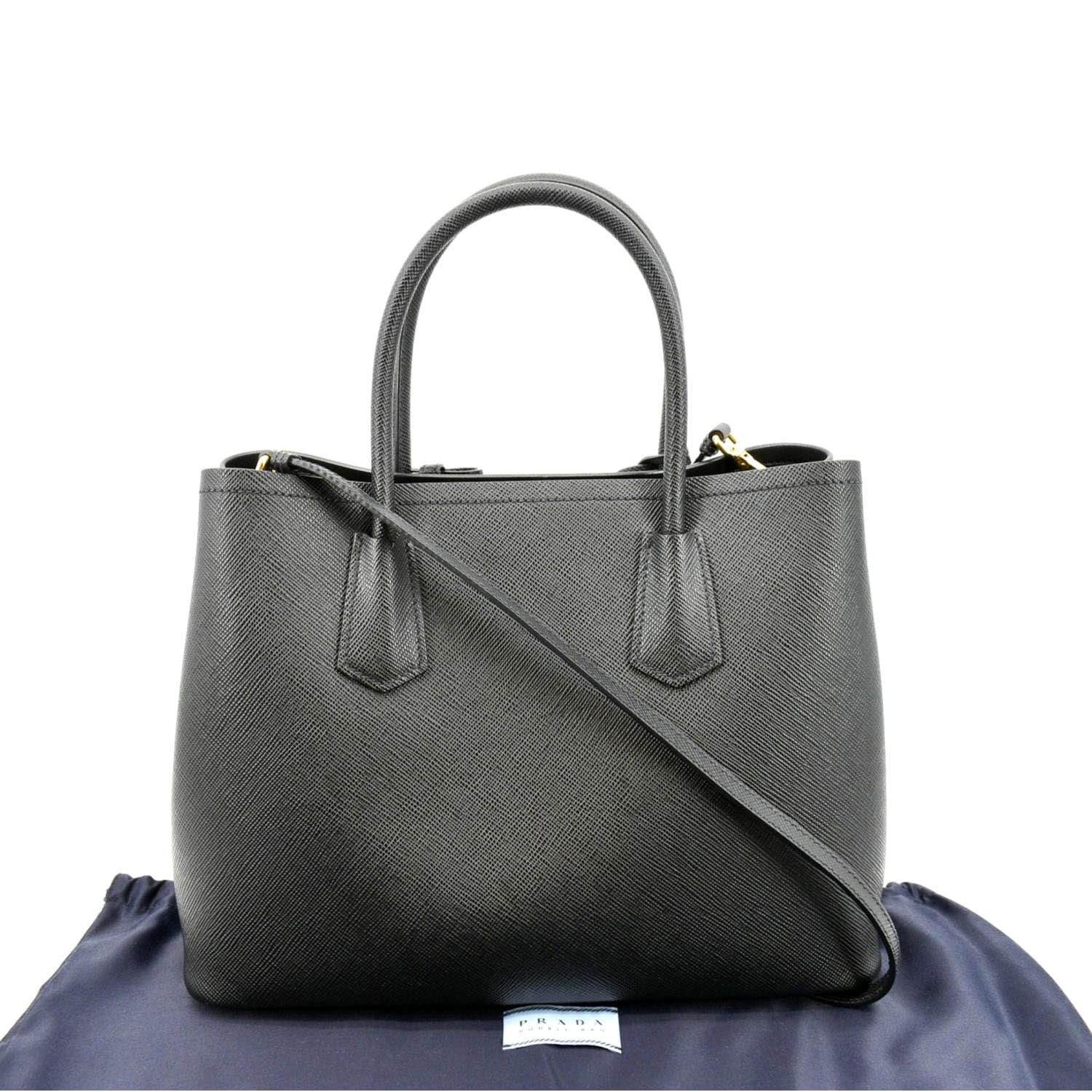 Double Zip Saffiano Shoulder Tote Bag Leather Black Shoulder Bag