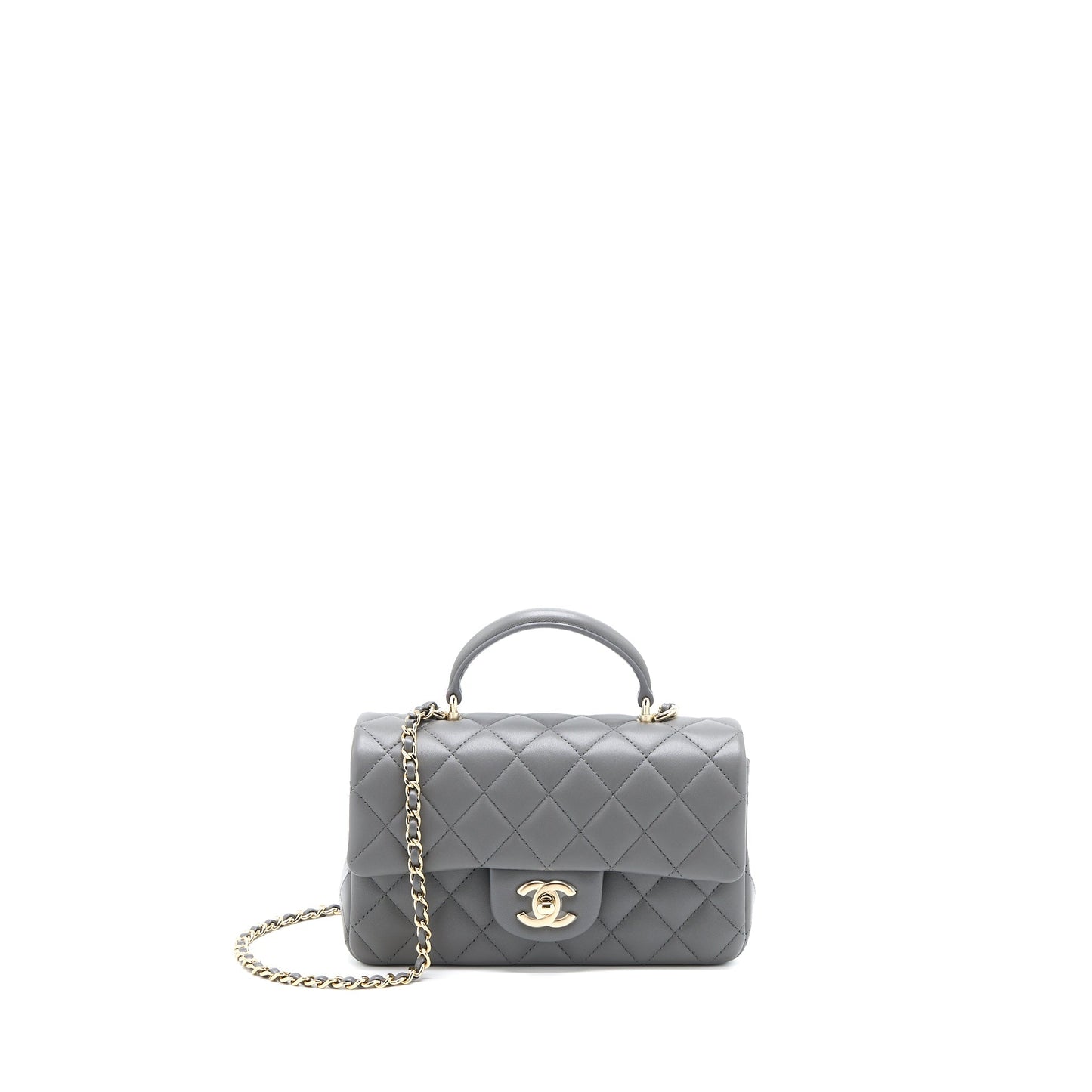 Chanel Top Handle Rectangular Flap Lambskin LGHW Grey Shoulder Bag