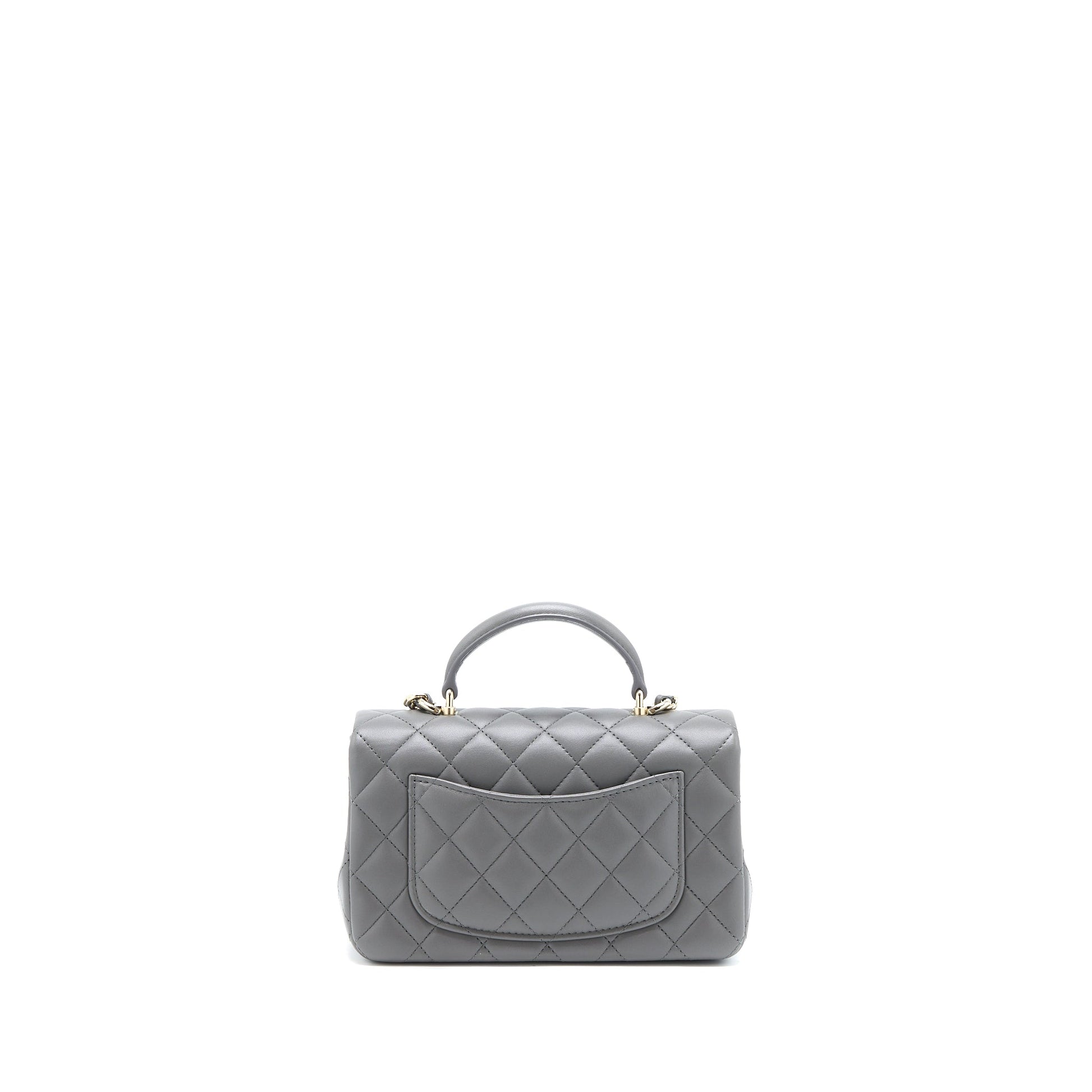 Chanel Top Handle Rectangular Flap Lambskin LGHW Grey Shoulder Bag
