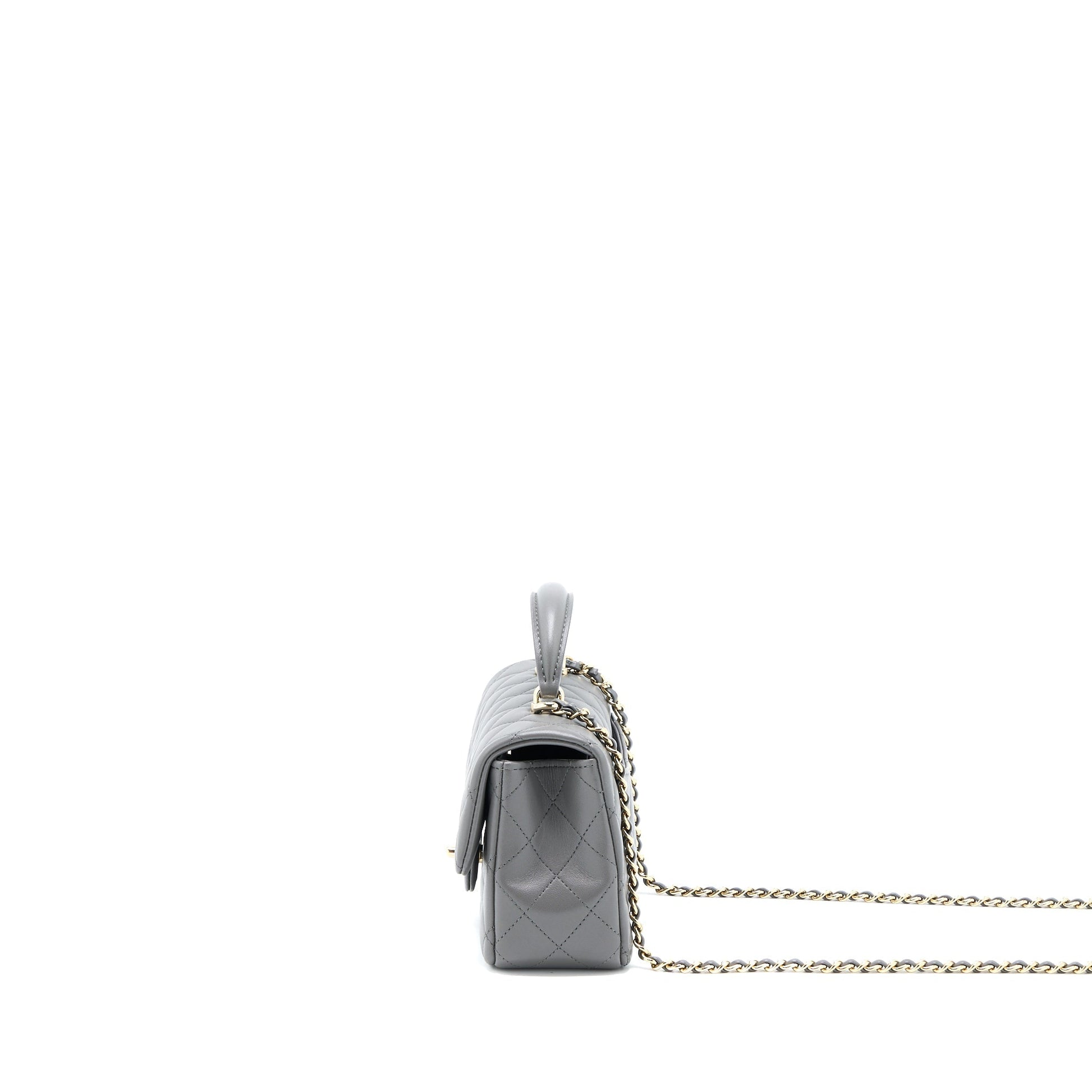 Chanel Top Handle Rectangular Flap Lambskin LGHW Grey Shoulder Bag