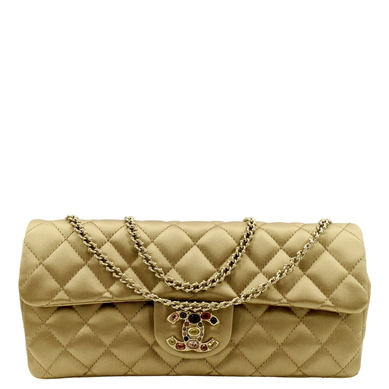 Chanel East West Satin Single Flap Gold Travel Bag