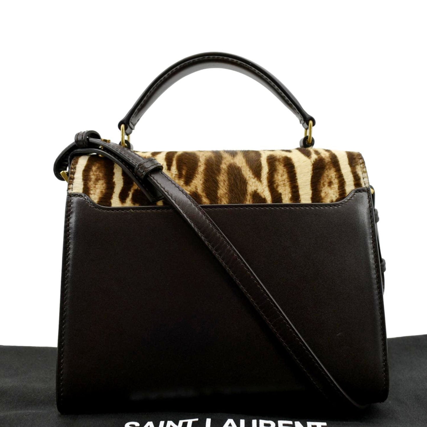 YSL Saint Laurent Yves Cassandra Leopard Print Shoulder Bag Maroon Canvas Monogram